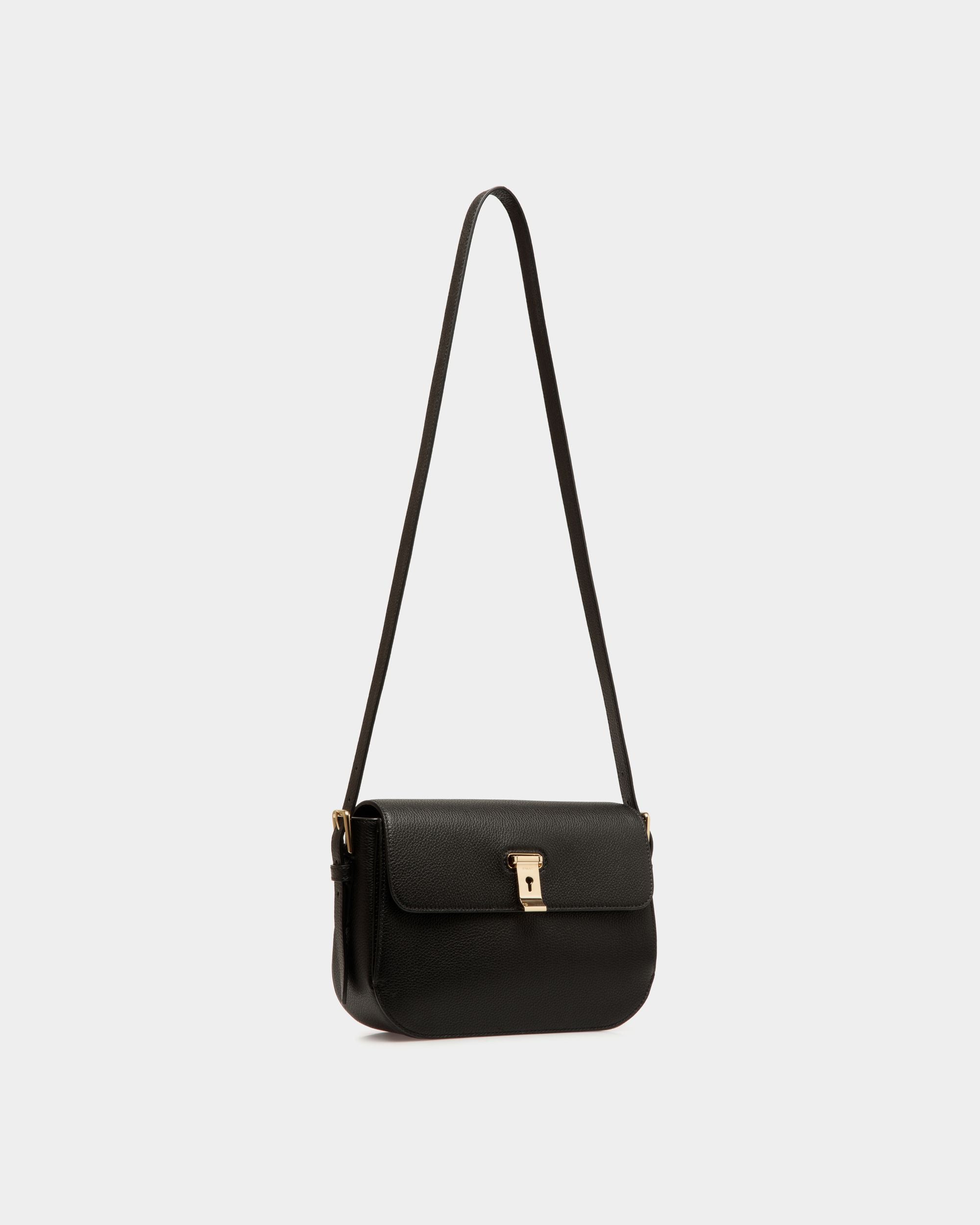 Lock Me Shoulder Bag in Black Grained Leather - Women's - Bally - 05