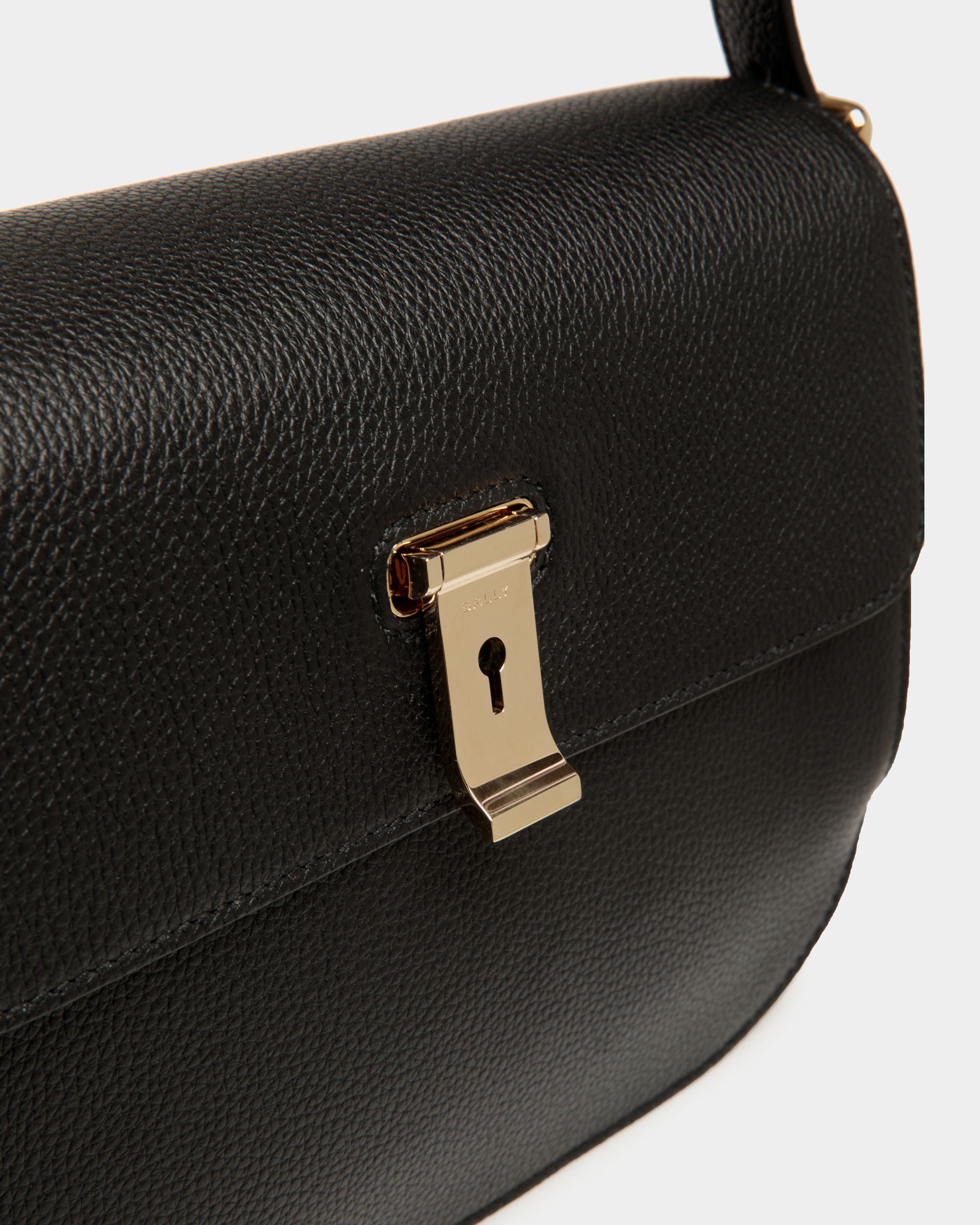 Lock Me Shoulder Bag in Black Grained Leather - Women's - Bally - 06