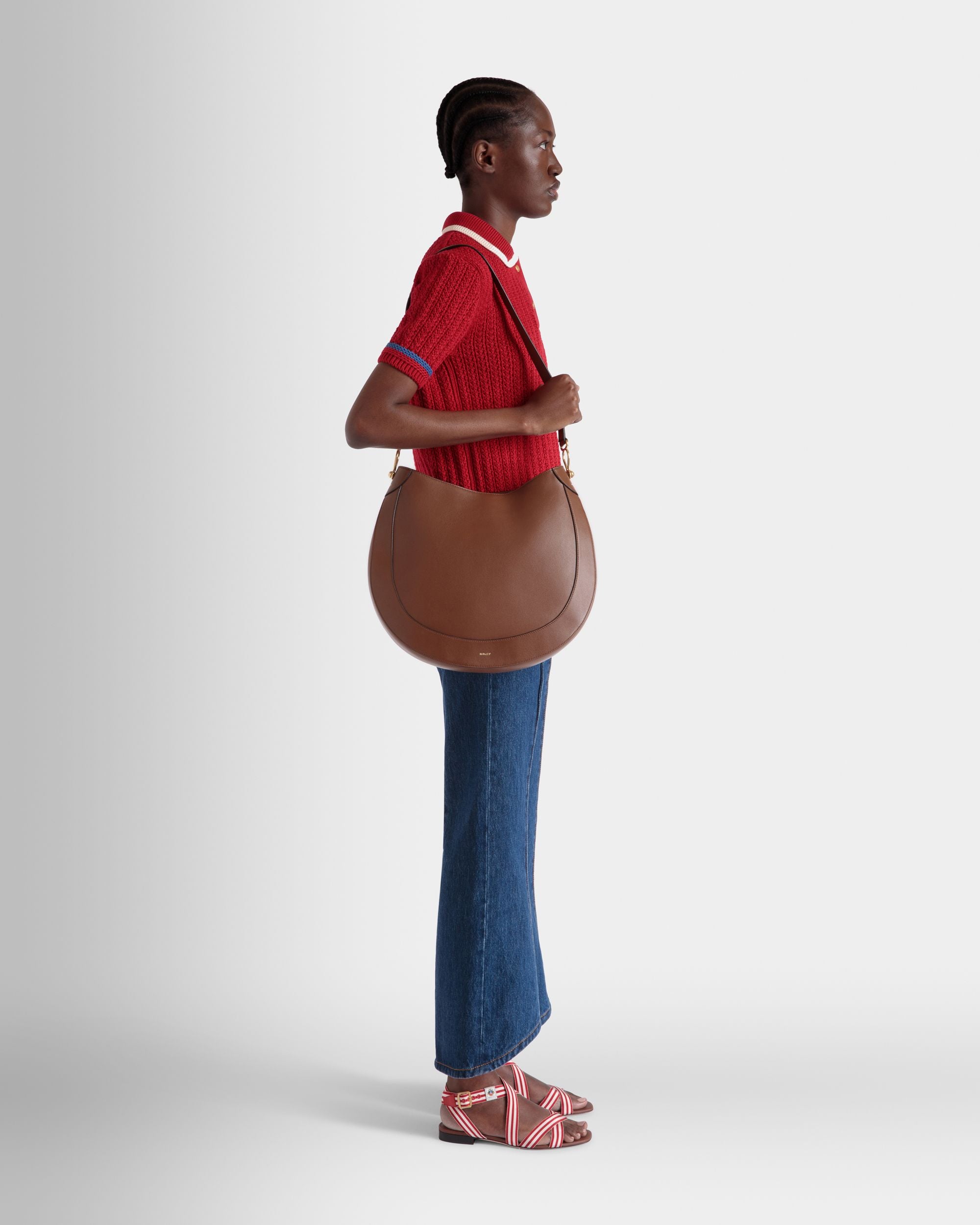 Lune Hobo Bag in Brown Leather - Women's - Bally - 02