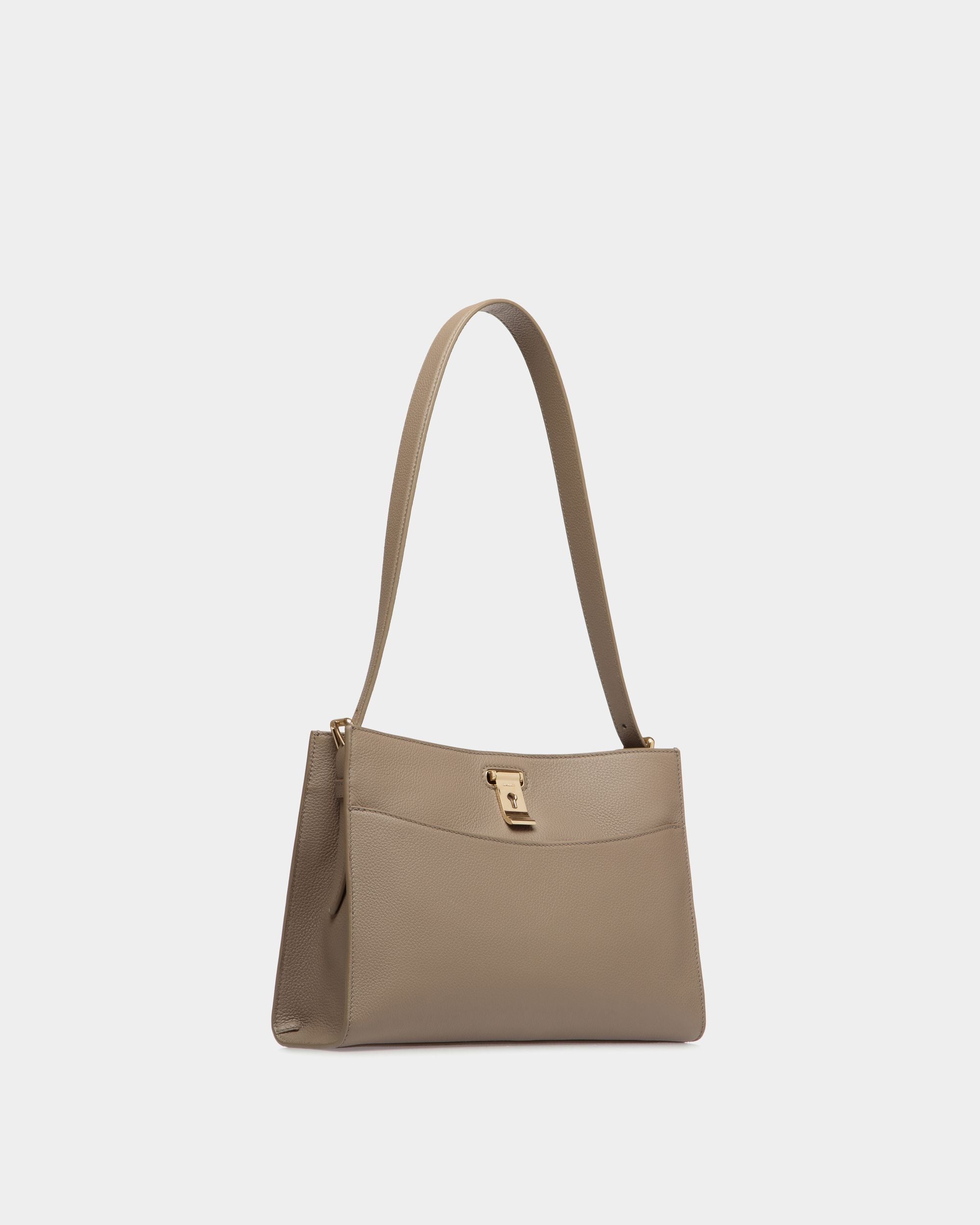 Lock Me Shoulder Bag in Taupe Grained Leather - Women's - Bally - 03
