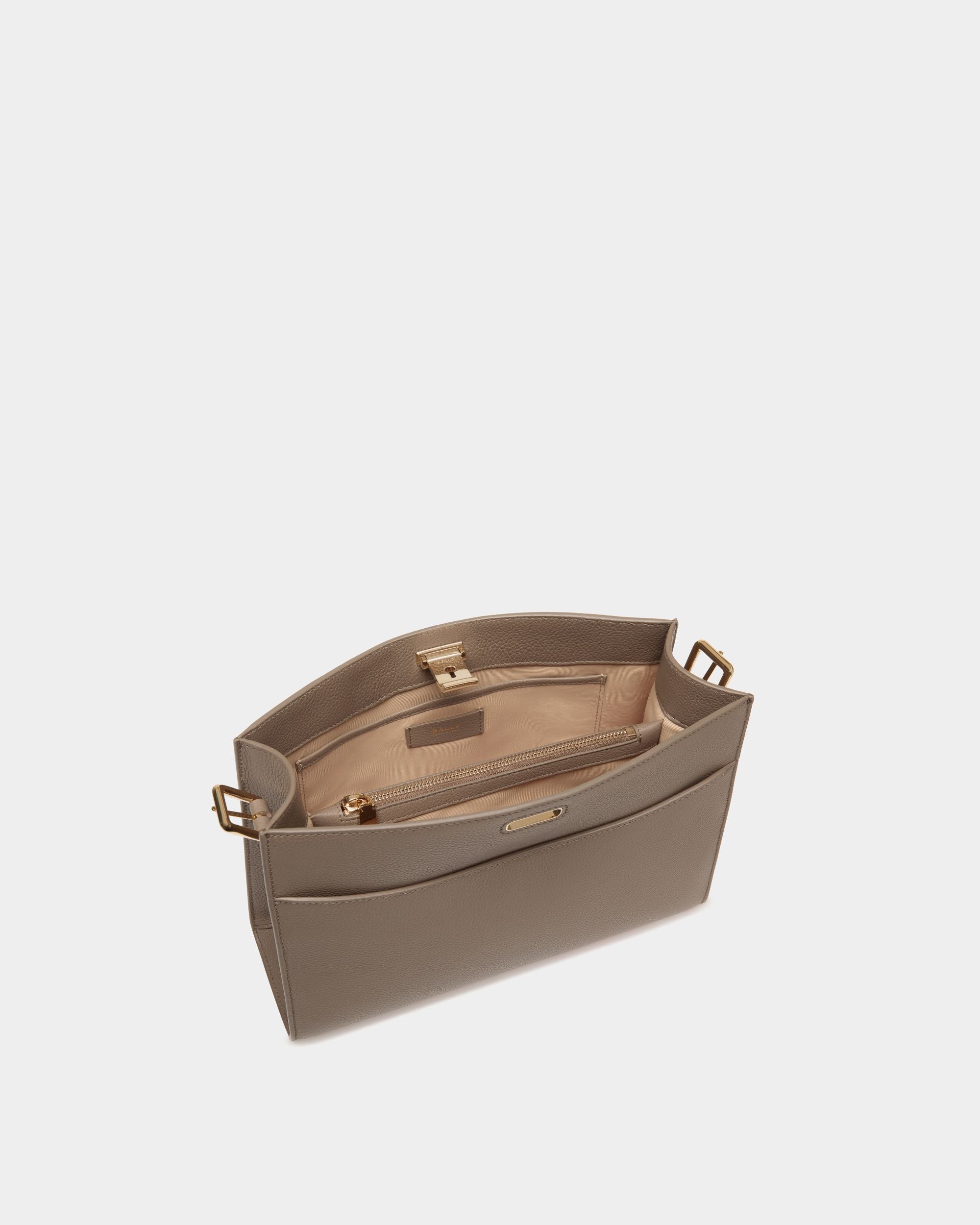 Lock Me Shoulder Bag in Taupe Grained Leather - Women's - Bally - 04