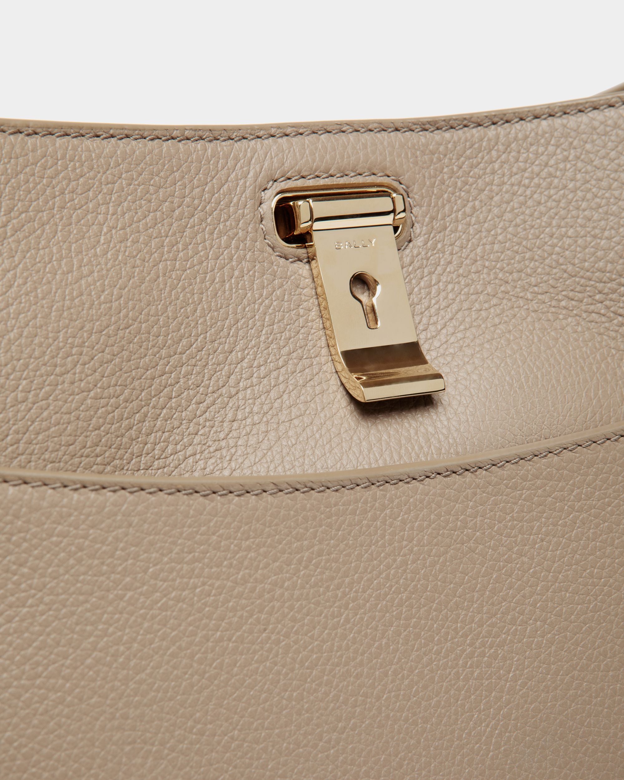 Lock Me Shoulder Bag in Taupe Grained Leather - Women's - Bally - 05