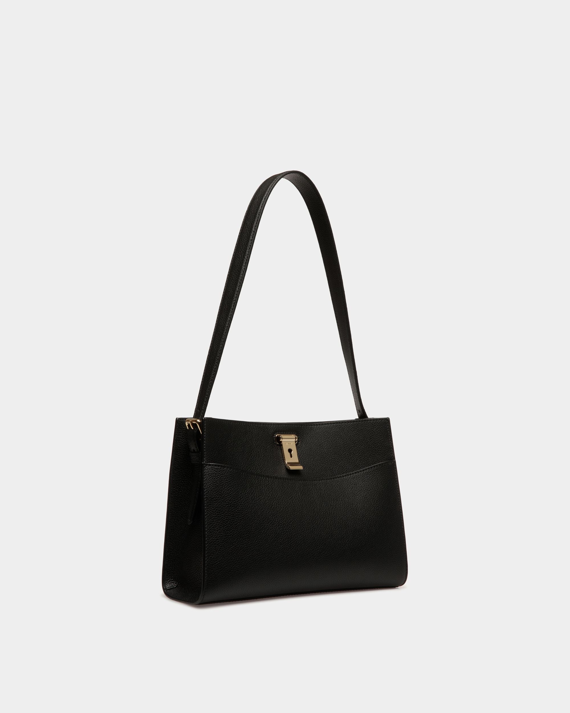 Lock Me Shoulder Bag in Black Grained Leather - Women's - Bally - 04
