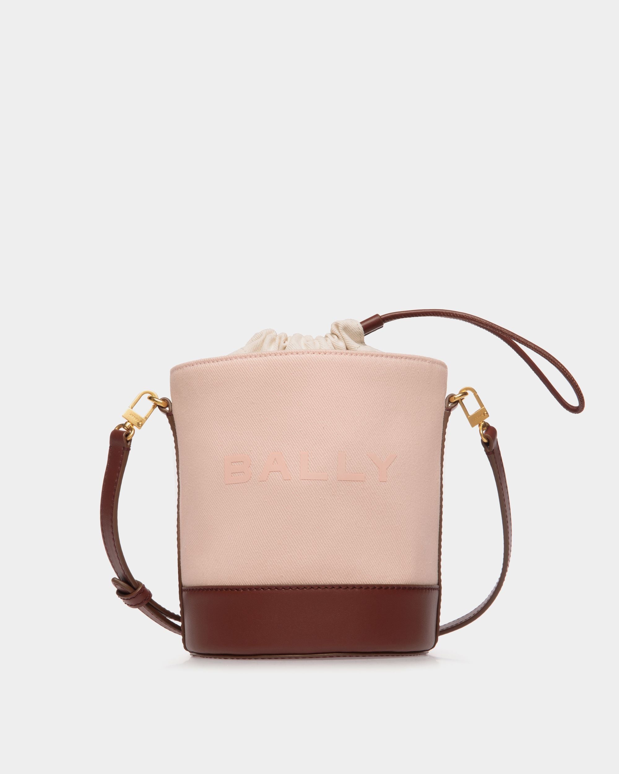Bar Mini Bucket Bag in Dusty Petal And Brown Canvas And Leather - Women's - Bally - 01