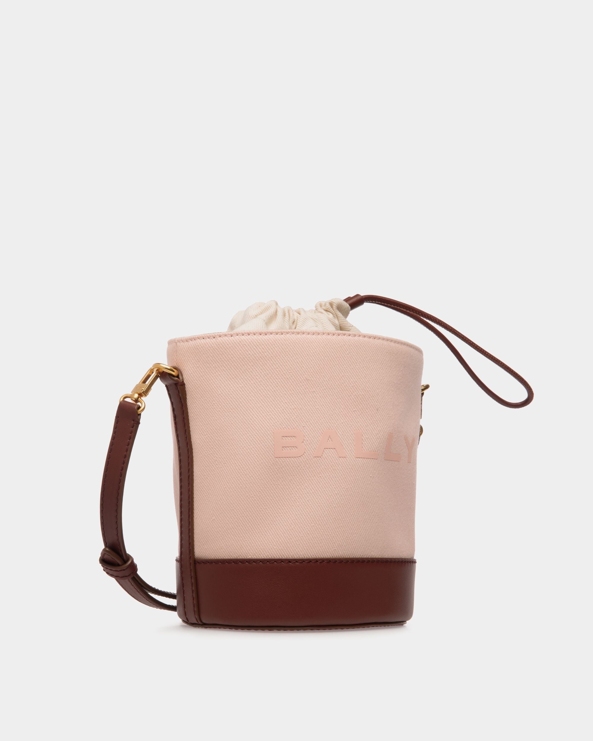 Bar Mini Bucket Bag in Dusty Petal And Brown Canvas And Leather - Women's - Bally - 03