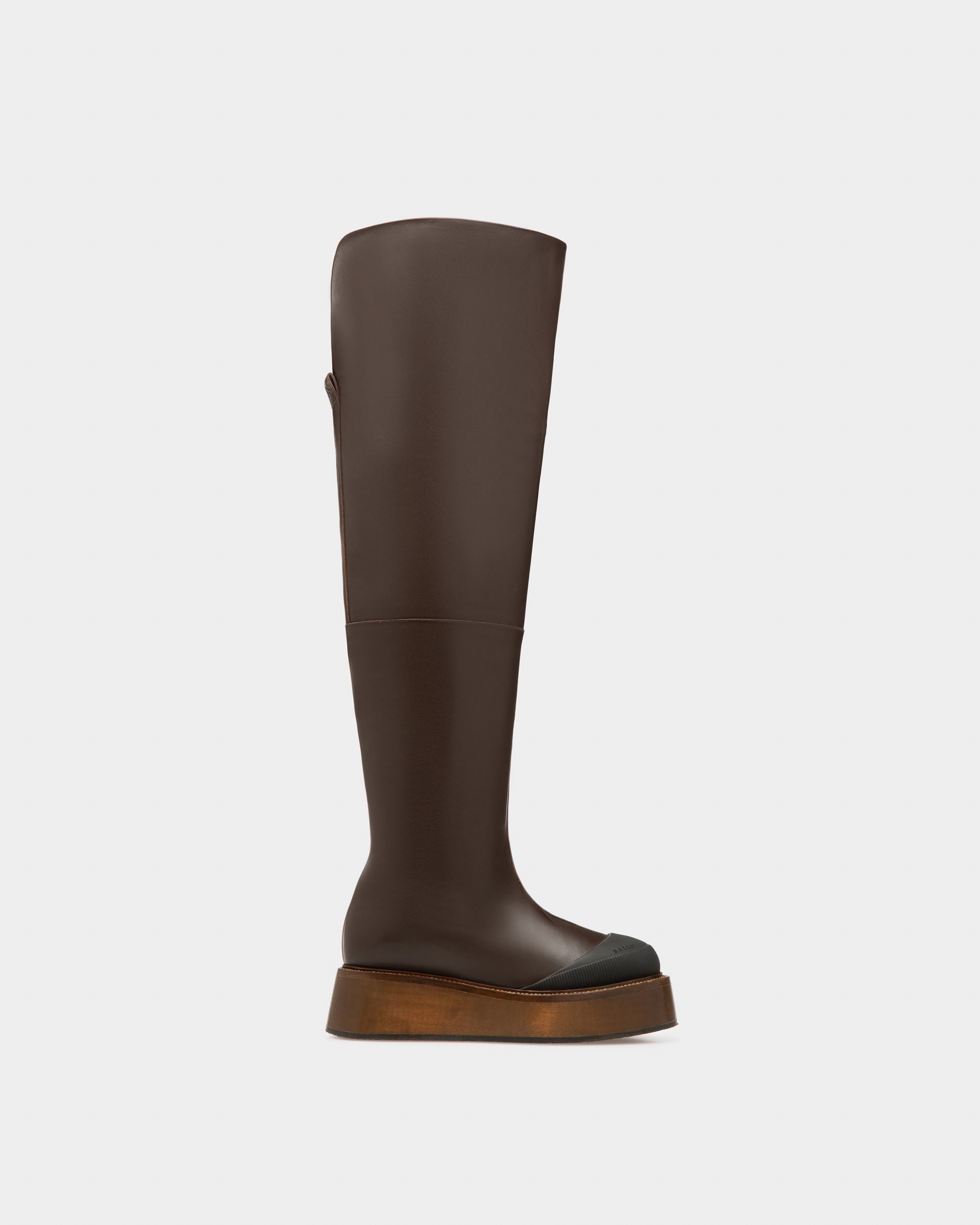 Irenne Leather Long Boots In Ebony Brown - Women's - Bally - 01