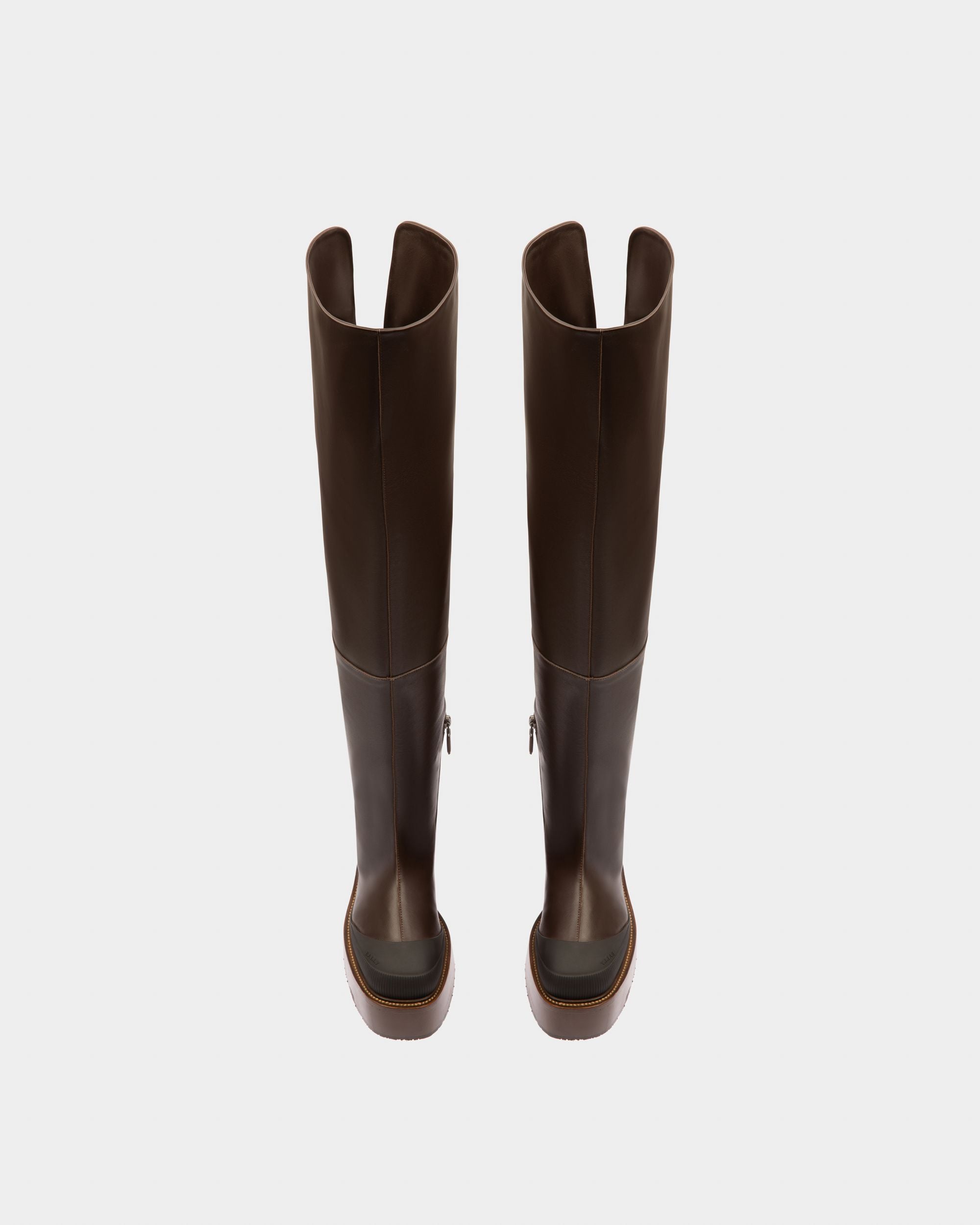 Irenne Leather Long Boots In Ebony Brown - Women's - Bally - 02