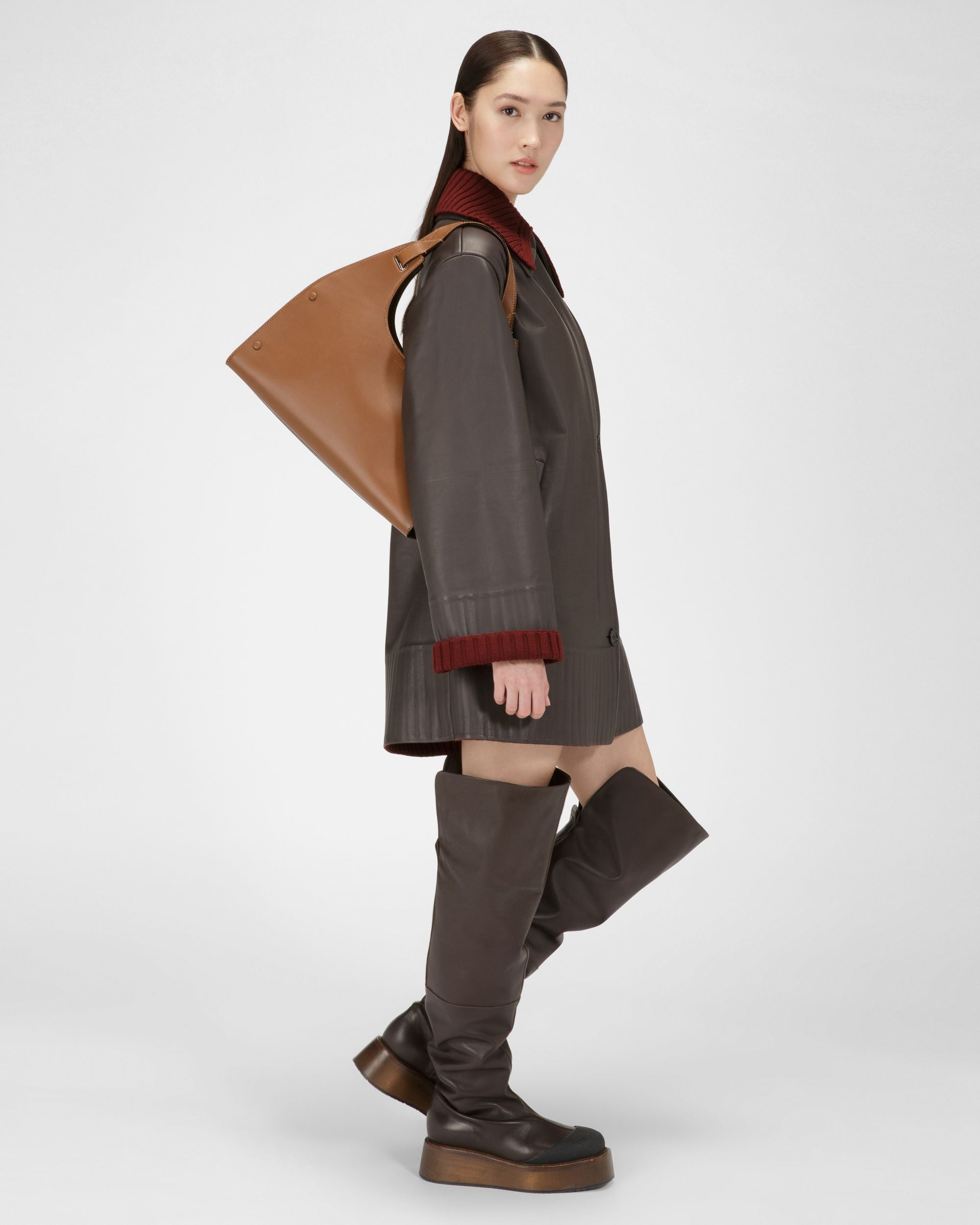 Irenne Leather Long Boots In Ebony Brown - Women's - Bally - 03