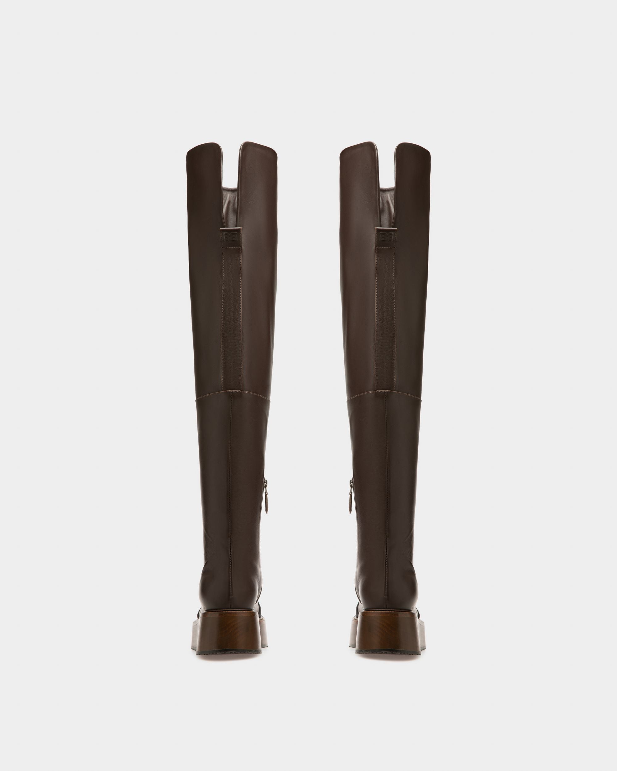 Irenne Leather Long Boots In Ebony Brown - Women's - Bally - 04