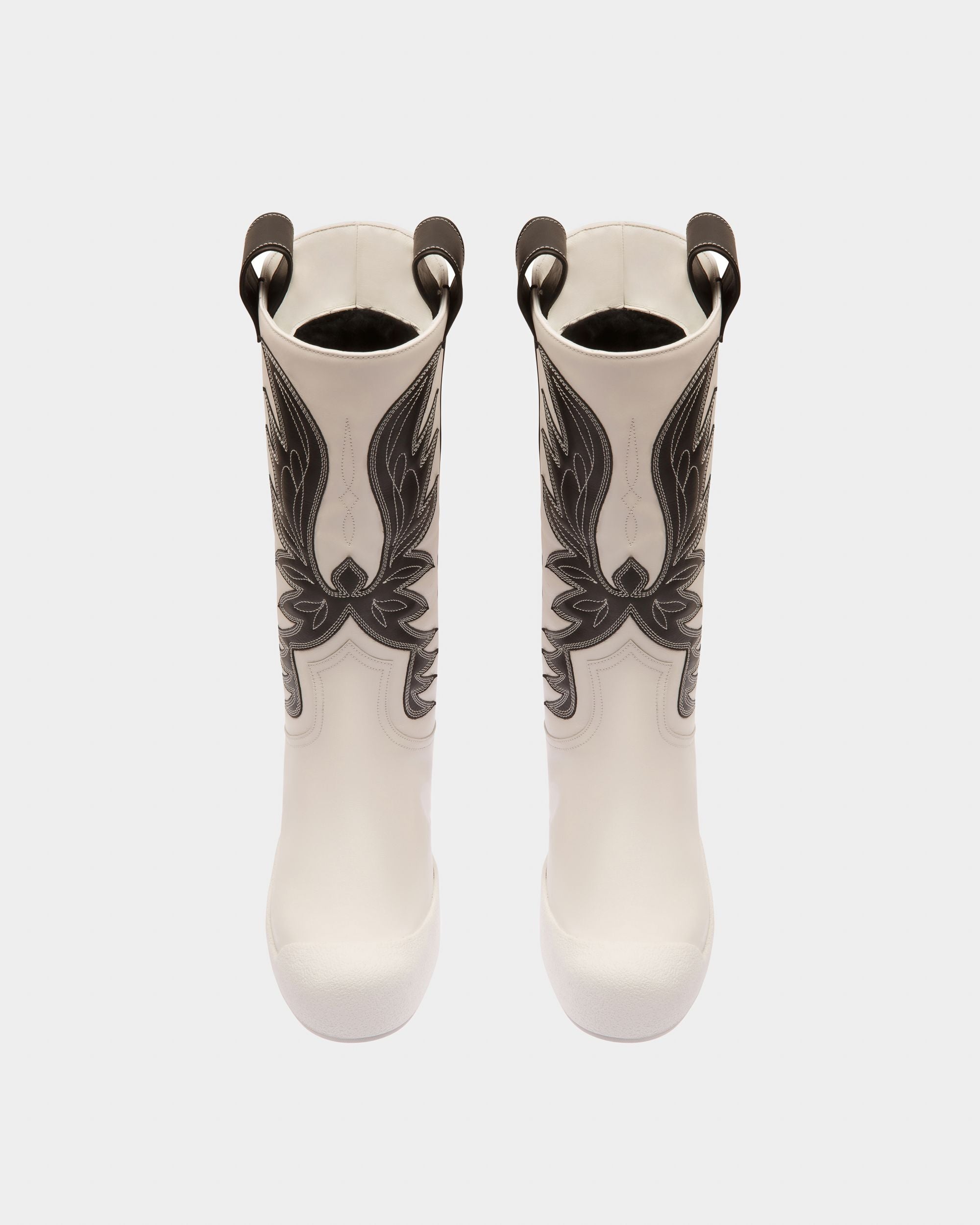 Chambery Leather Long Boots In White & Black - Women's - Bally - 02