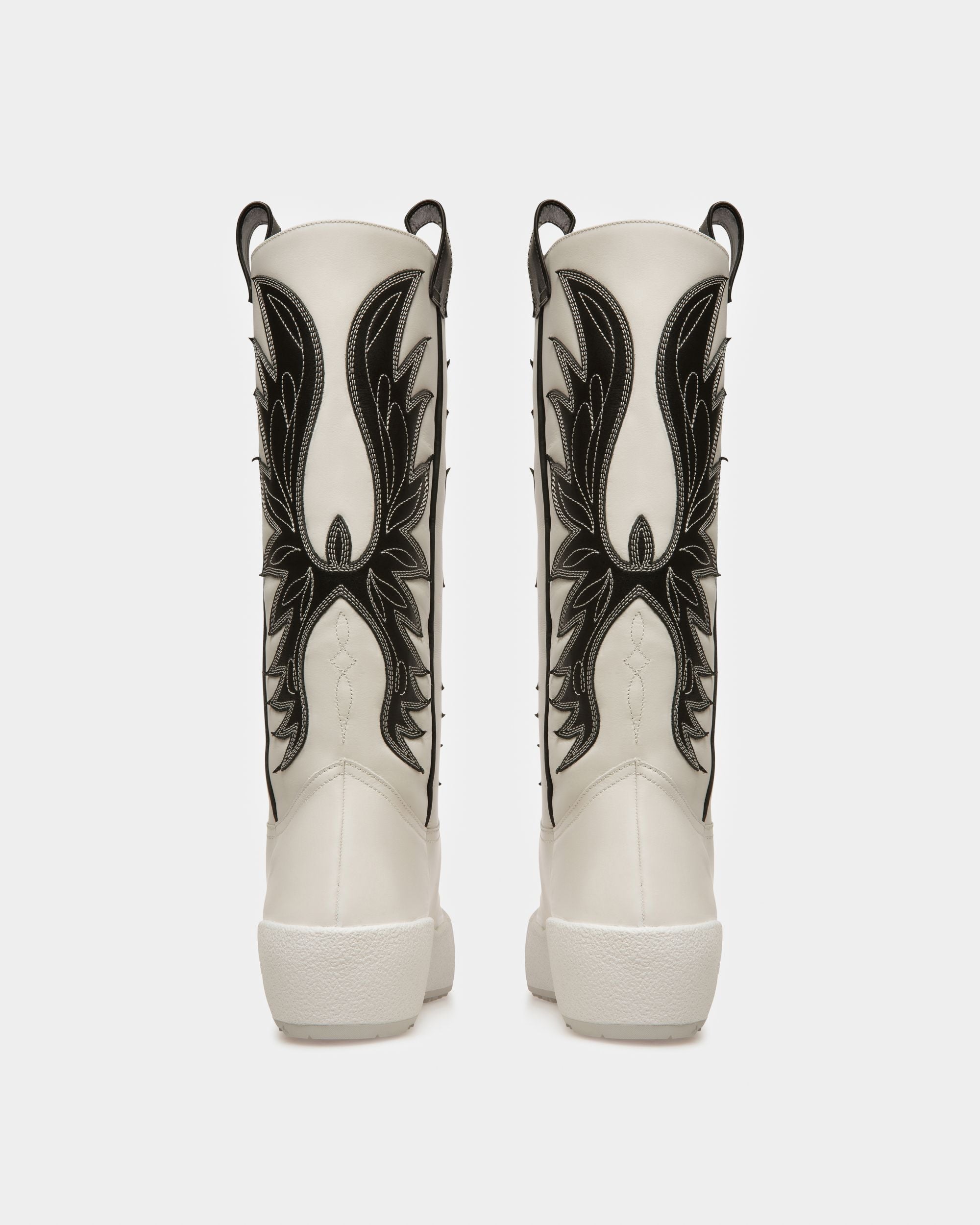 Chambery Leather Long Boots In White & Black - Women's - Bally - 04