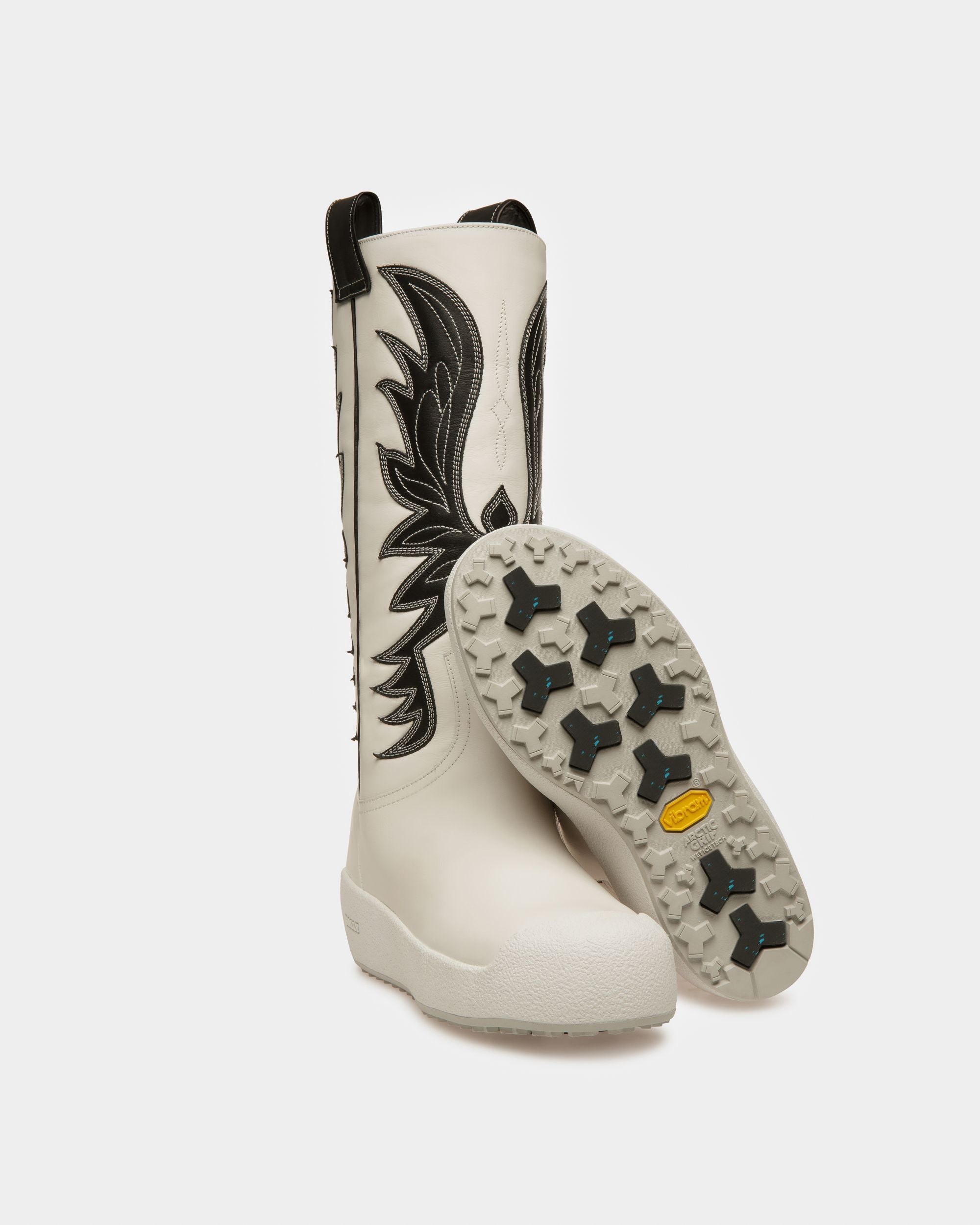 Chambery Leather Long Boots In White & Black - Women's - Bally - 05