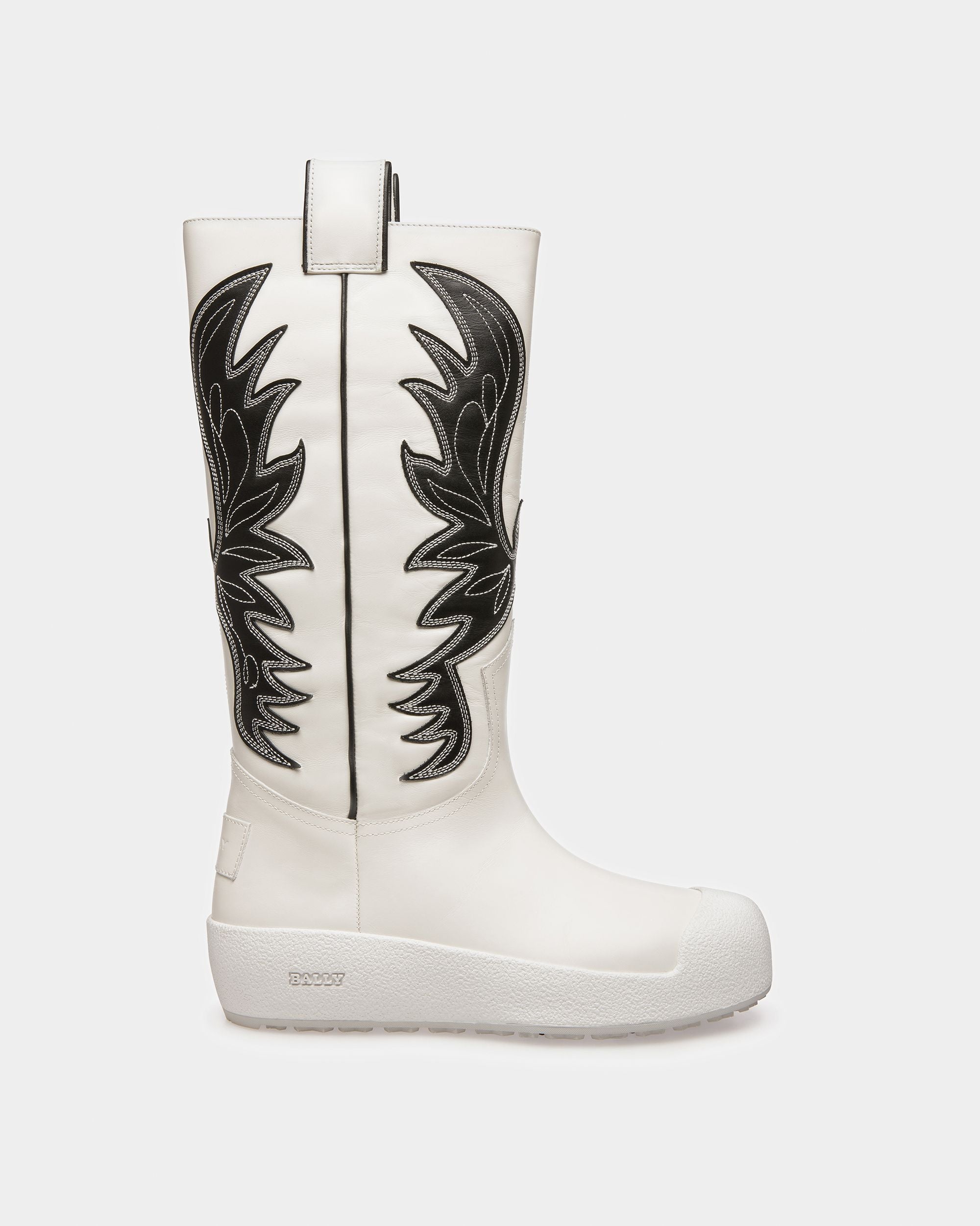 Chambery Leather Long Boots In White & Black - Women's - Bally - 08
