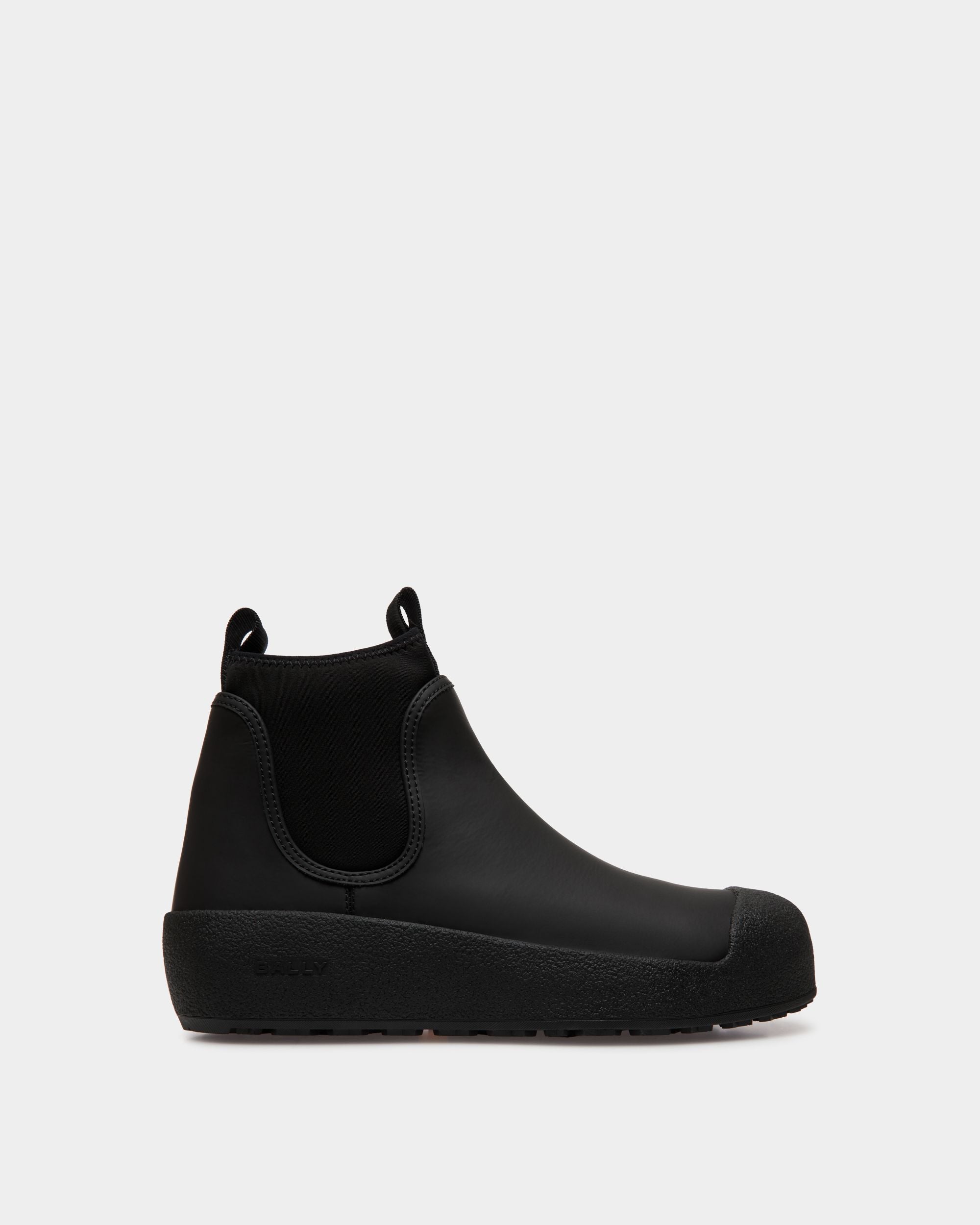 Bally Curling Bootie in Black Rubberized Leather - Women's - Bally - 01
