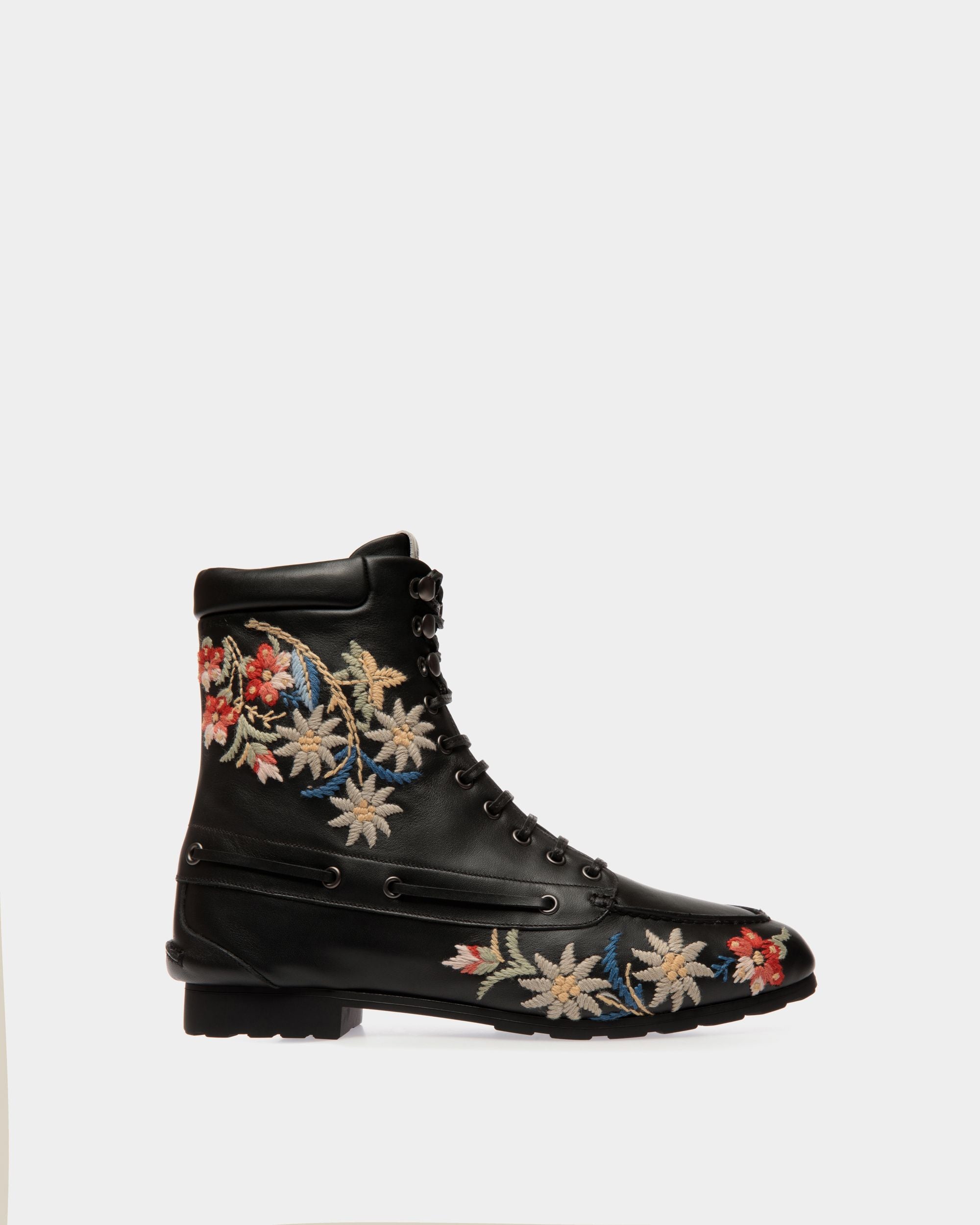 Winter Capsule Bootie in Black Leather With Alpine Flowers - Women's - Bally - 01