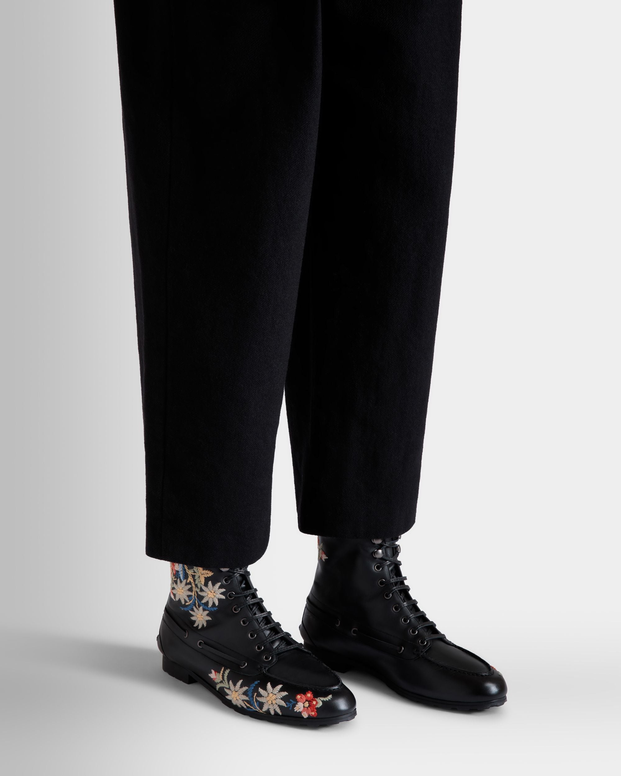 Winter Capsule Bootie in Black Leather With Alpine Flowers - Women's - Bally - 02
