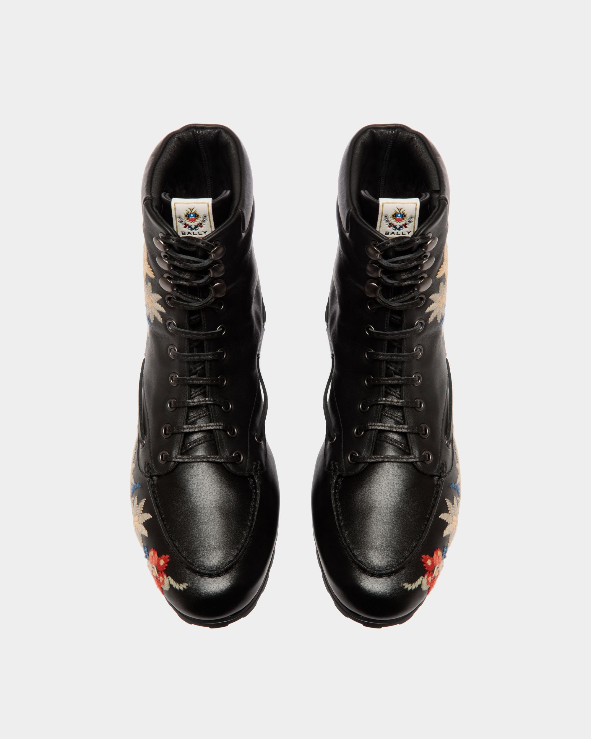 Winter Capsule Bootie in Black Leather With Alpine Flowers - Women's - Bally - 05