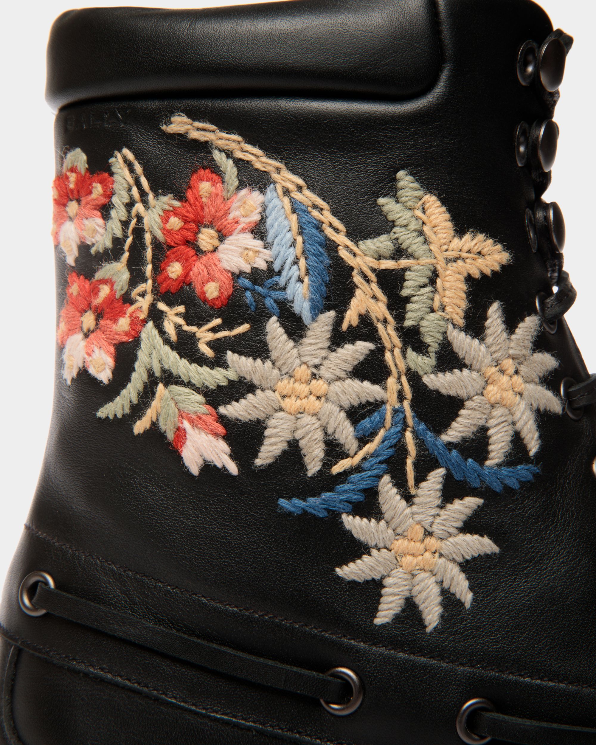 Winter Capsule Bootie in Black Leather With Alpine Flowers - Women's - Bally - 06