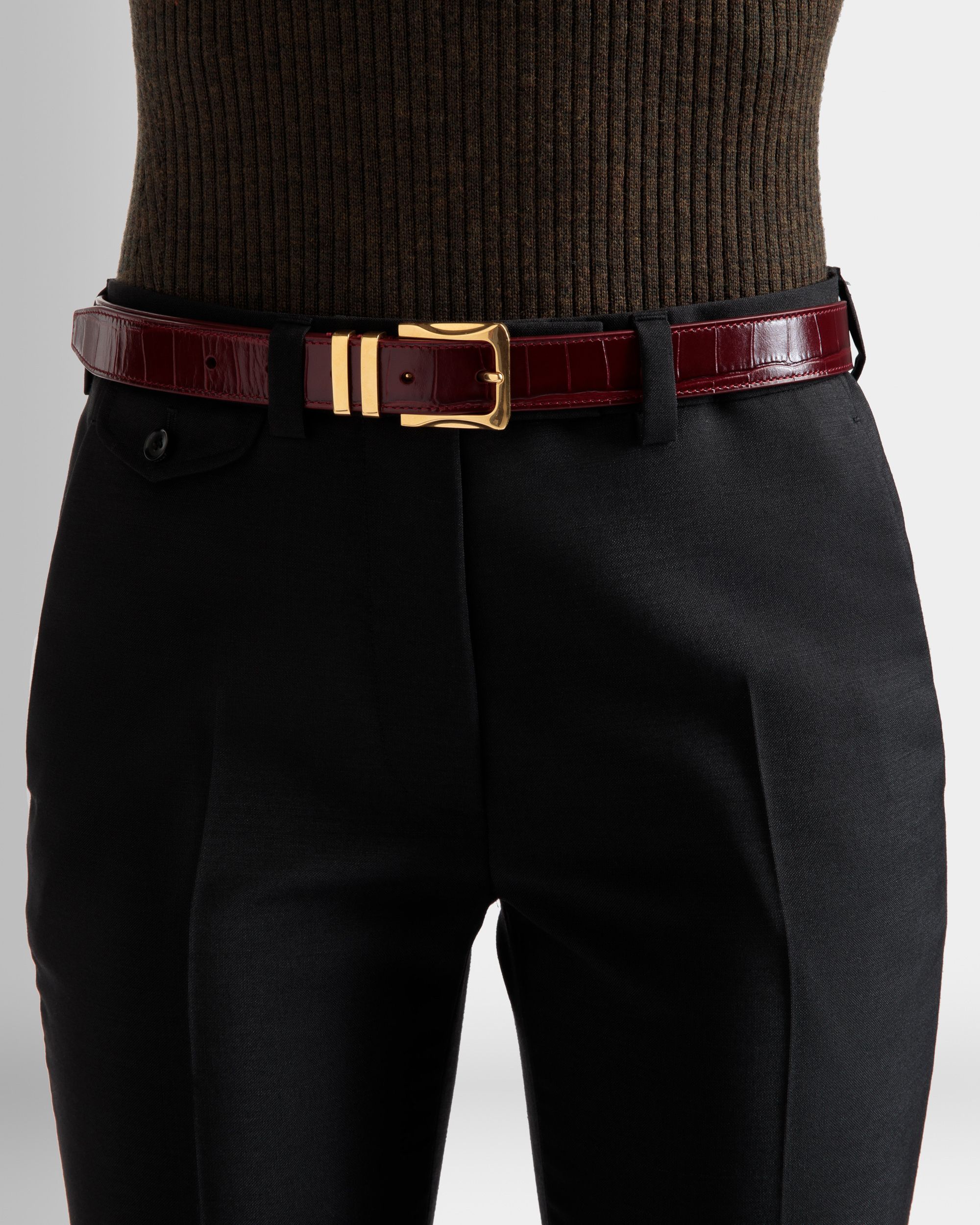 Baroque Fixed Belt In Burgundy Leather - Women's - Bally - 03