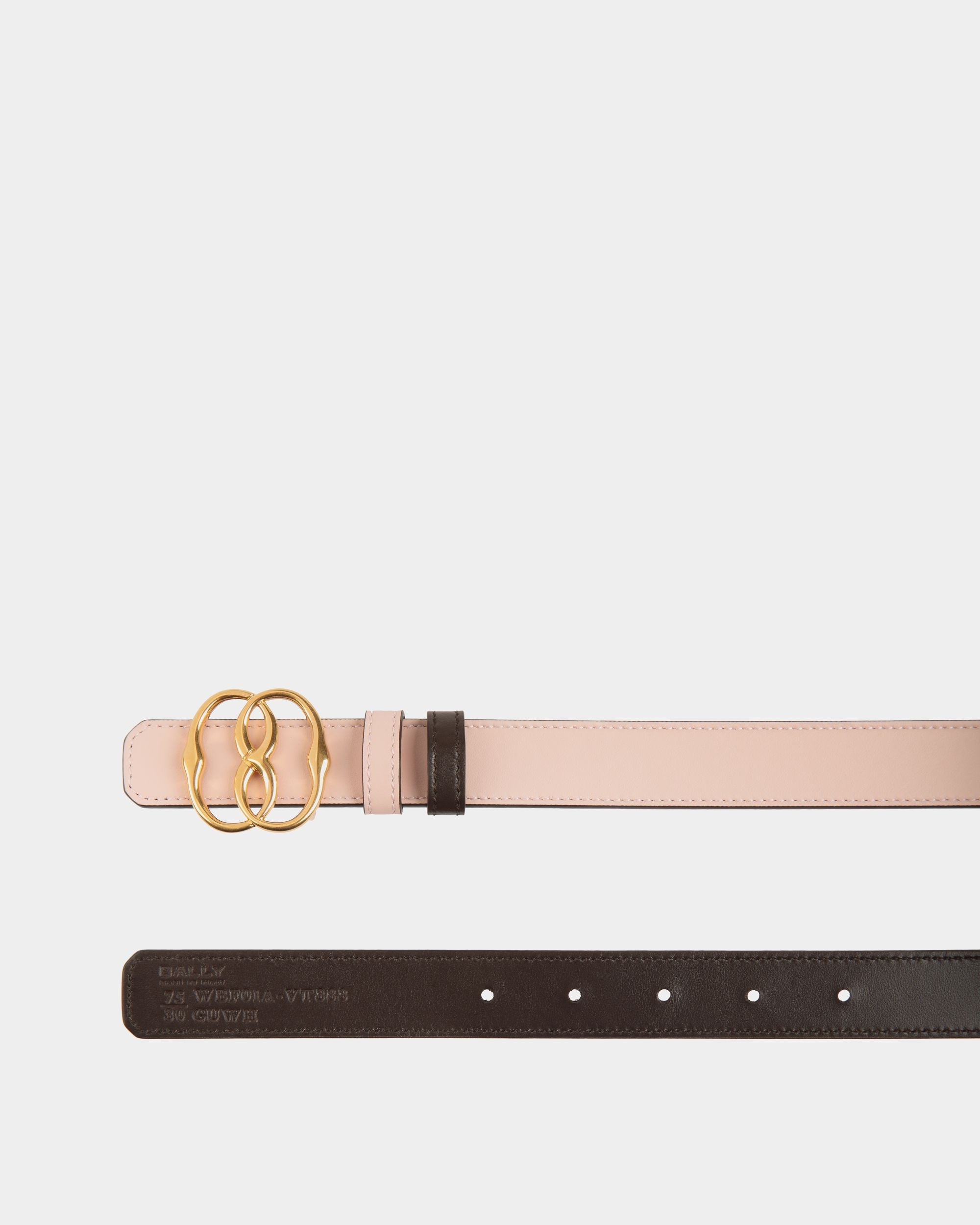 Emblem 25mm Reversible Belt in Dusty Petal and Brown Leather - Women's - Bally - 02