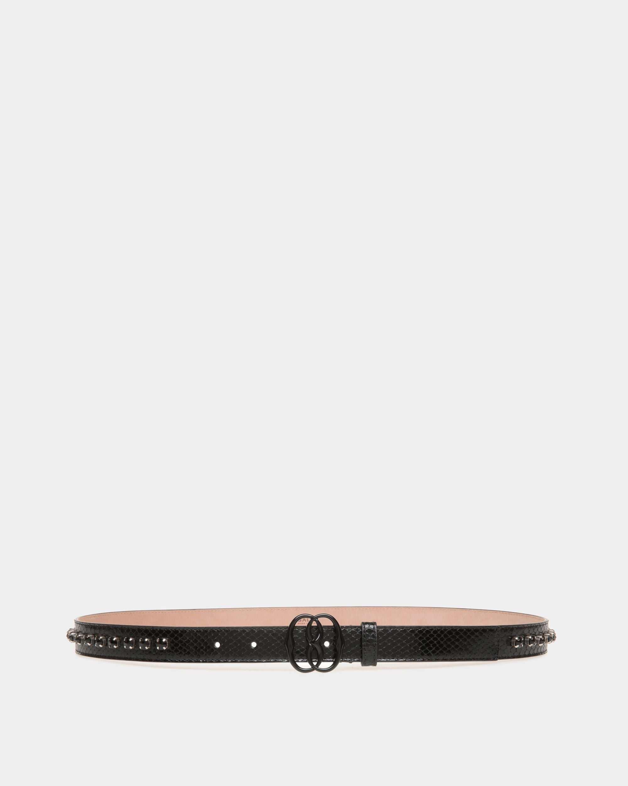 Emblem 25mm Belt in Black Python Printed Leather - Women's - Bally - 01