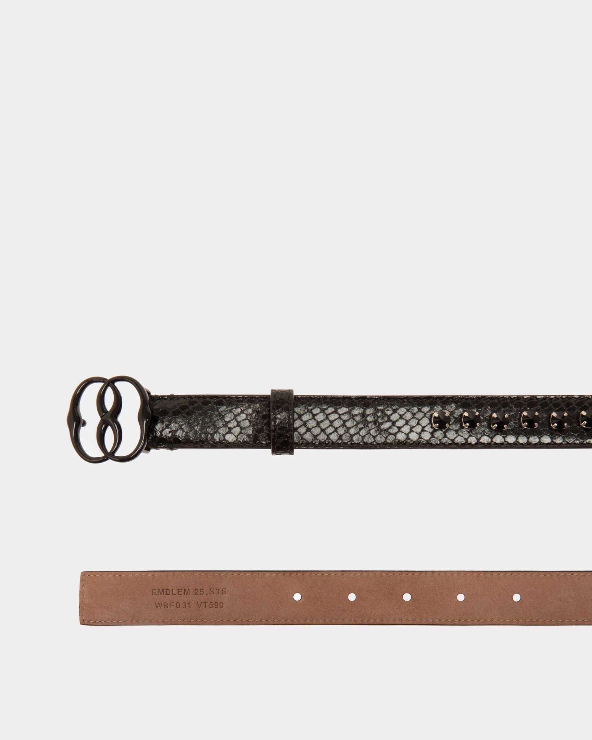 Emblem 25mm Belt in Black Python Printed Leather - Women's - Bally - 02