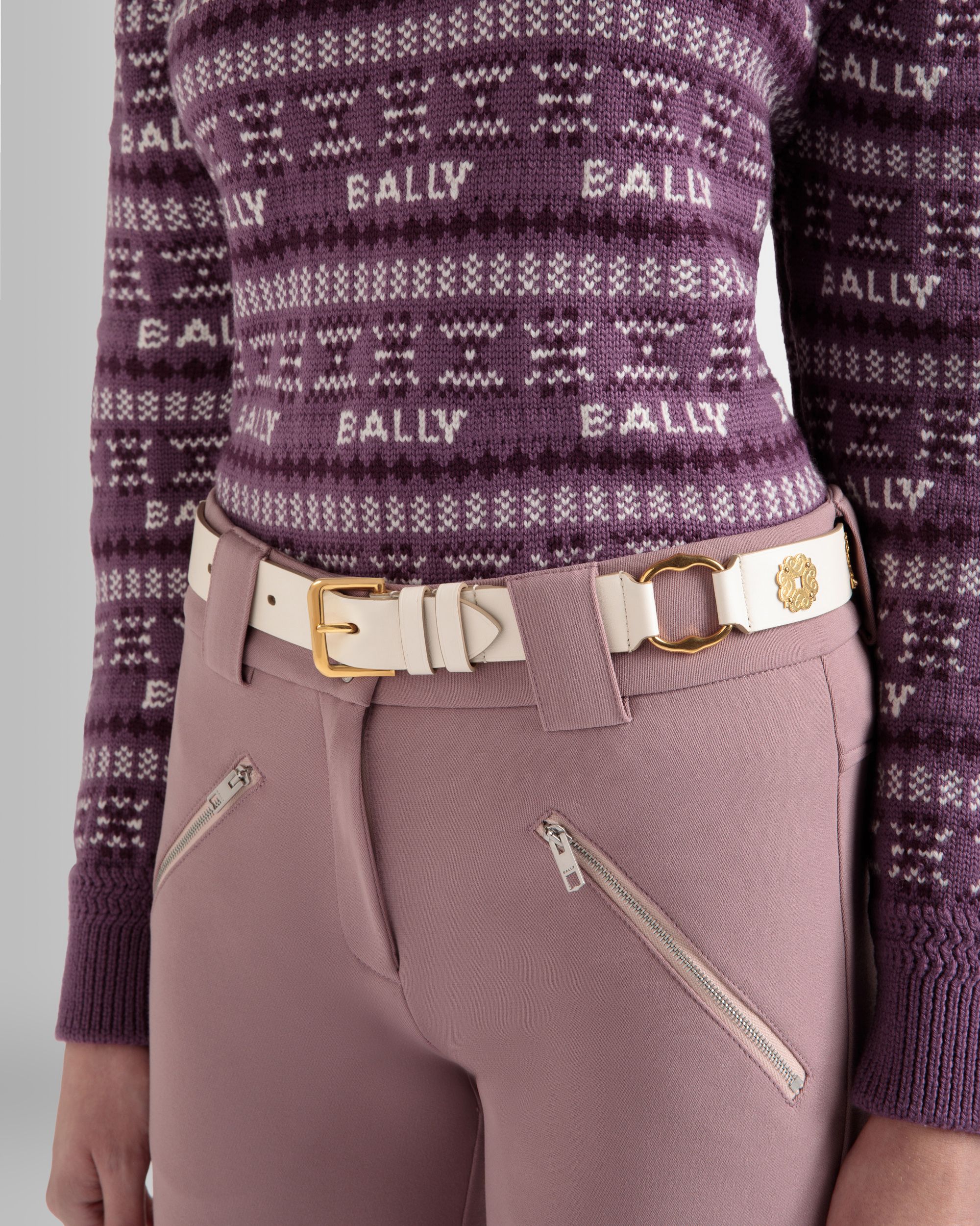 Arkle 105 cm Belt in White Leather - Women's - Bally - 03