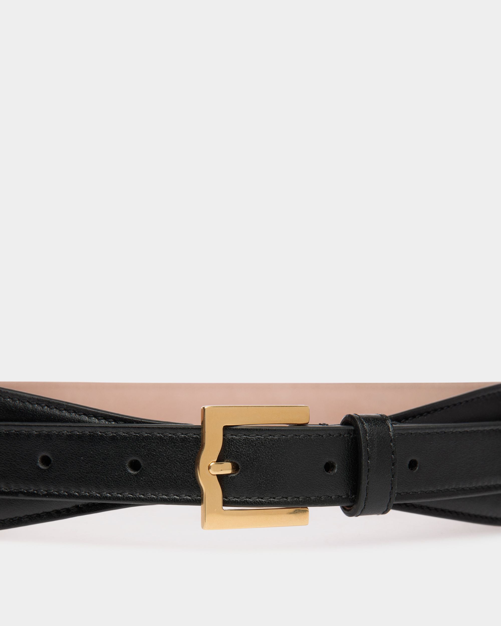 Emblem 45mm Belt In Black Leather - Women's - Bally - 03
