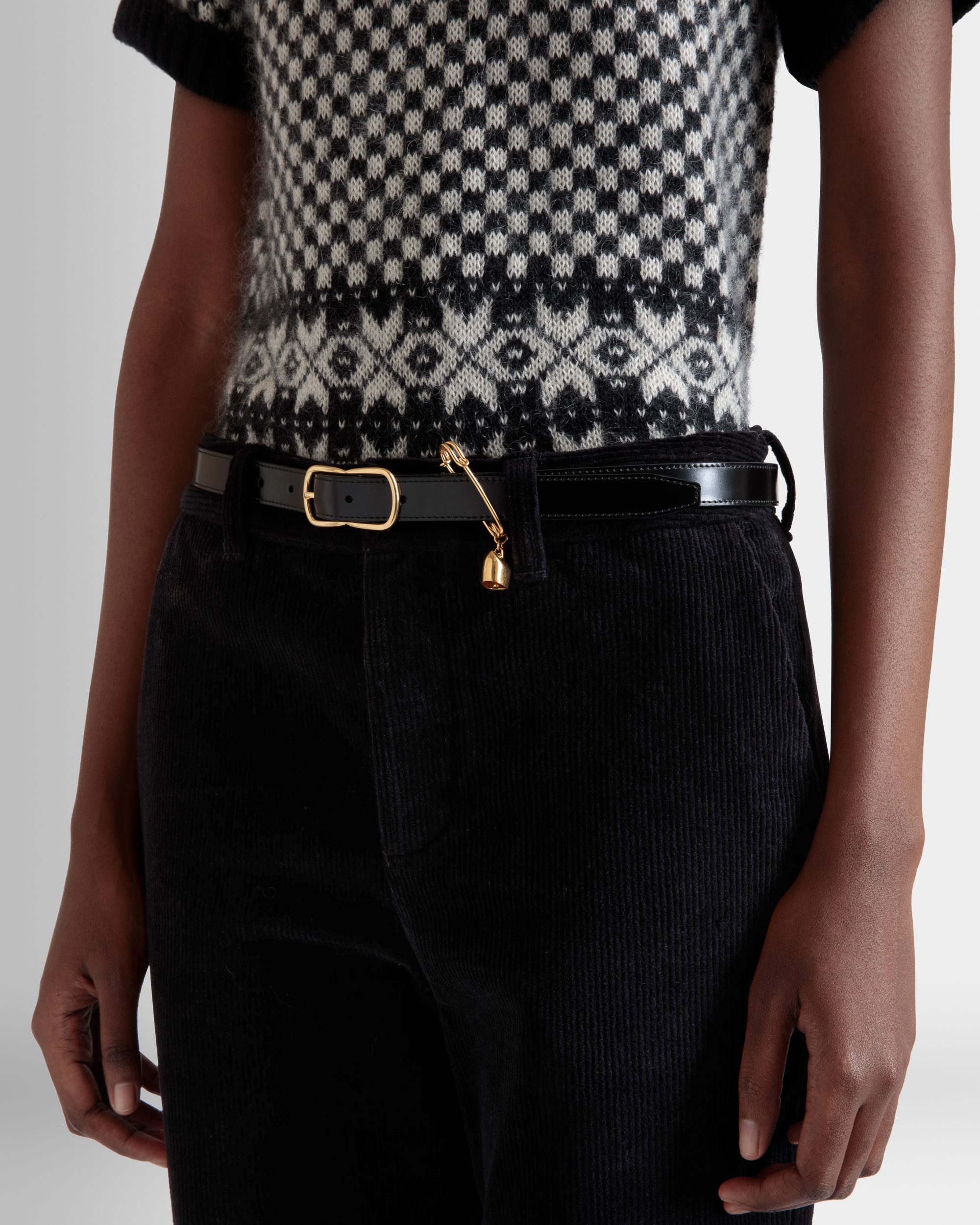 Loto 20 mm Belt In Black Brushed Leather - Women's - Bally - 04