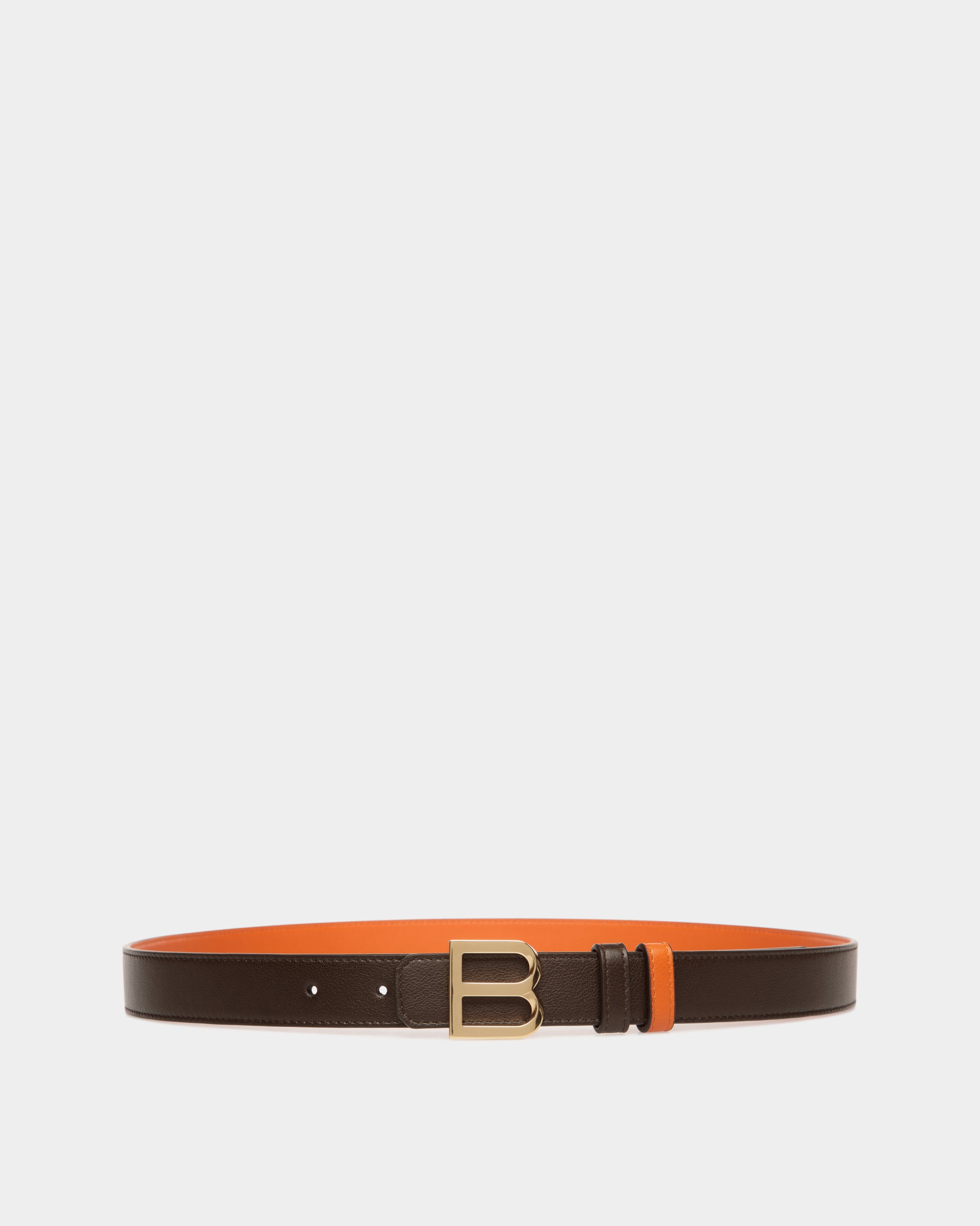B Twist 25mm  Reversible Belt in Ebano and Koi Orange Leather - Women's - Bally - 01