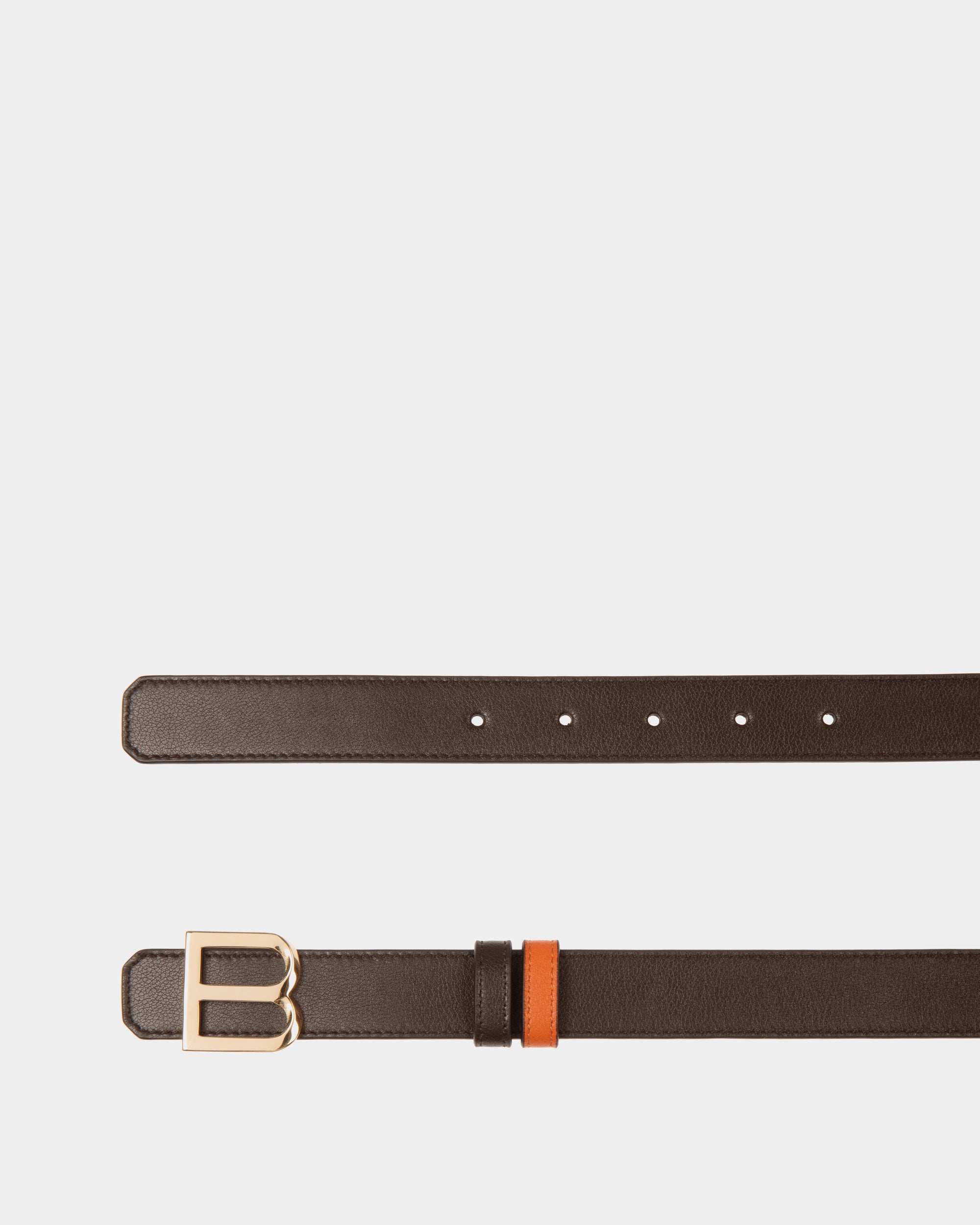 B Twist 25mm  Reversible Belt in Ebano and Koi Orange Leather - Women's - Bally - 02