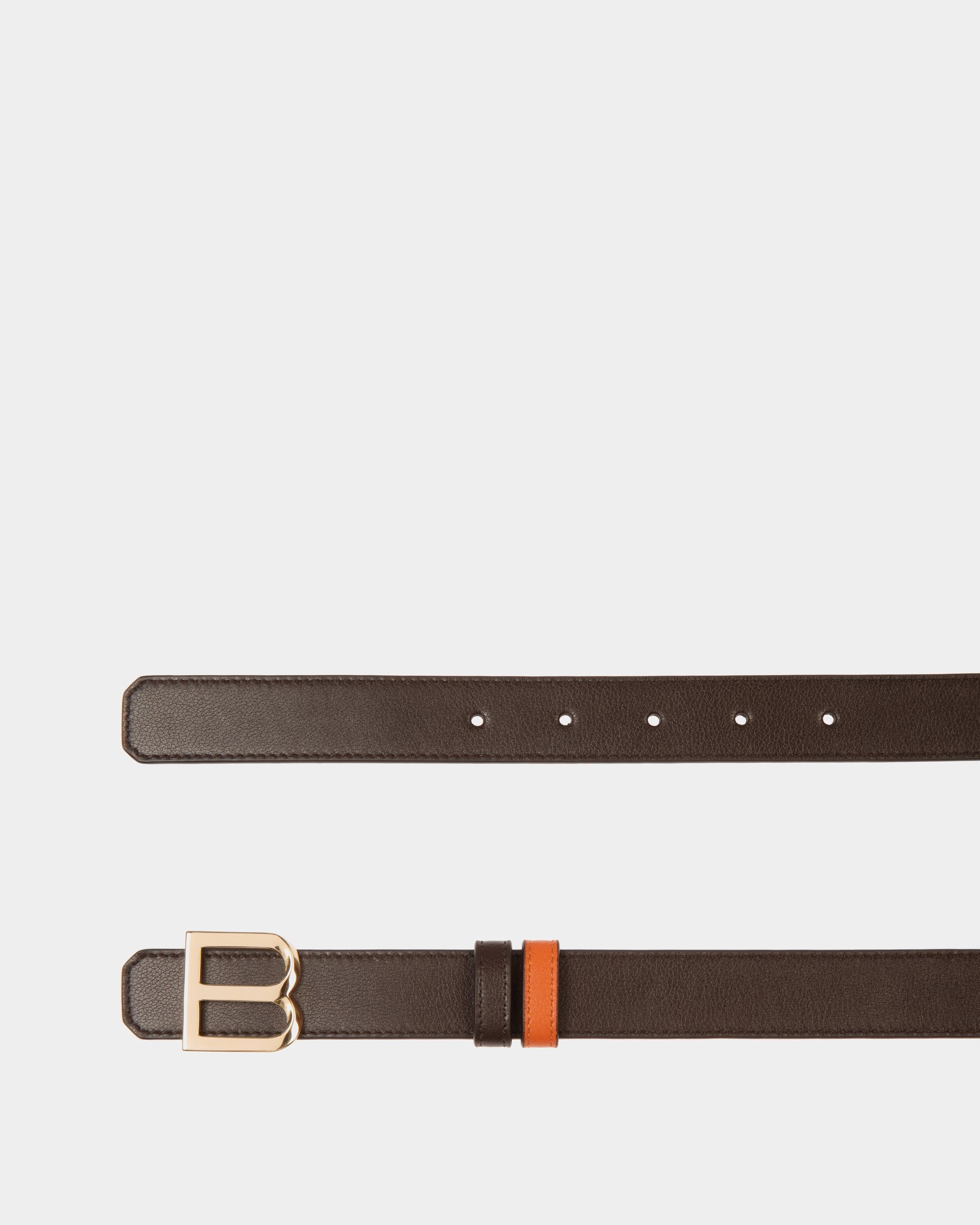 B Twist 25mm  Reversible Belt in Ebano and Koi Orange Leather - Women's - Bally - 02