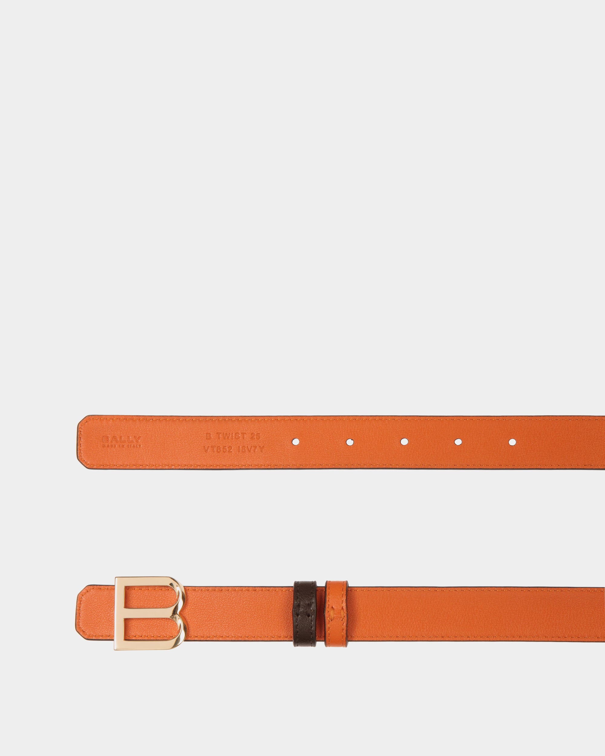 B Twist 25mm  Reversible Belt in Ebano and Koi Orange Leather - Women's - Bally - 03