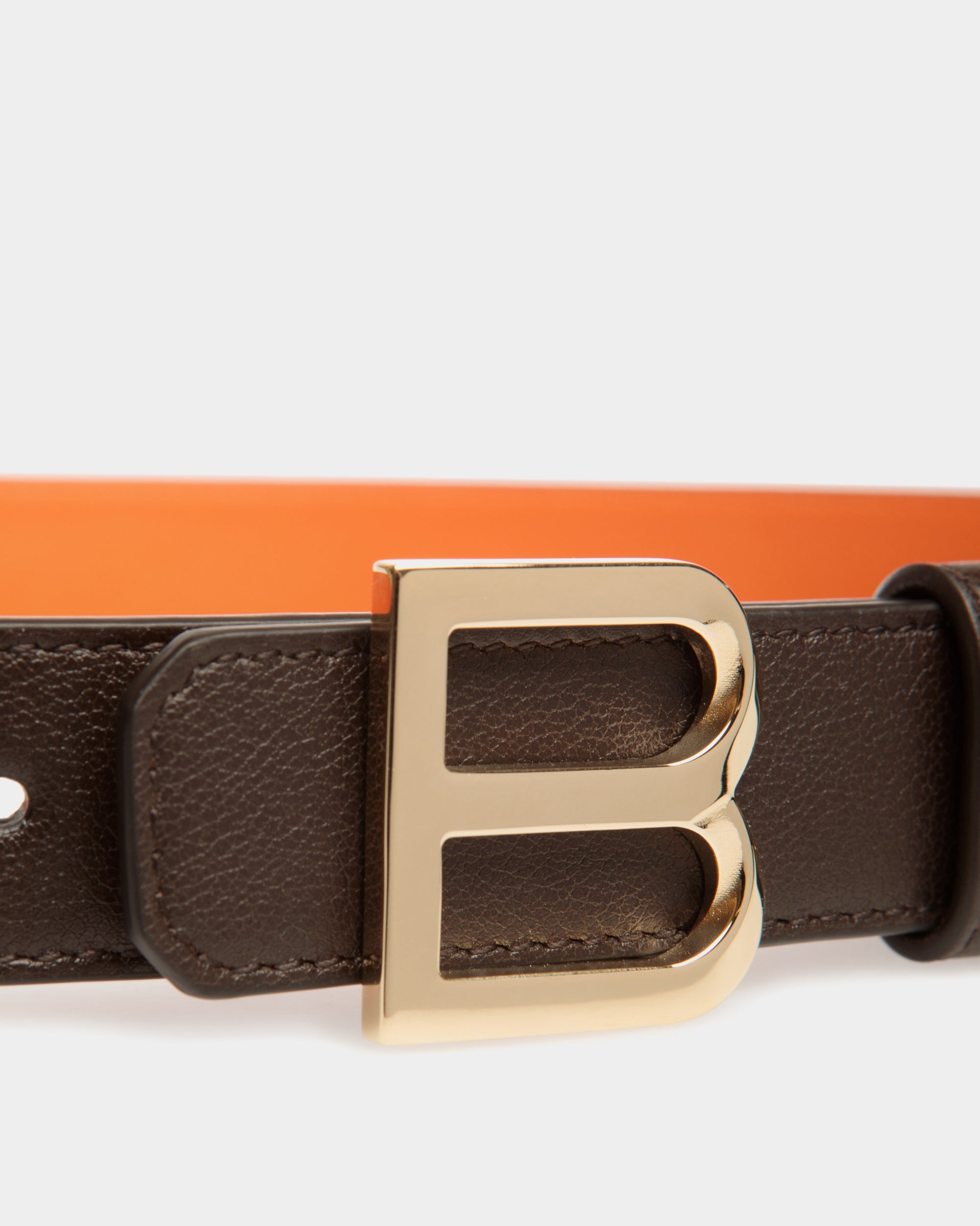 B Twist 25mm  Reversible Belt in Ebano and Koi Orange Leather - Women's - Bally - 04