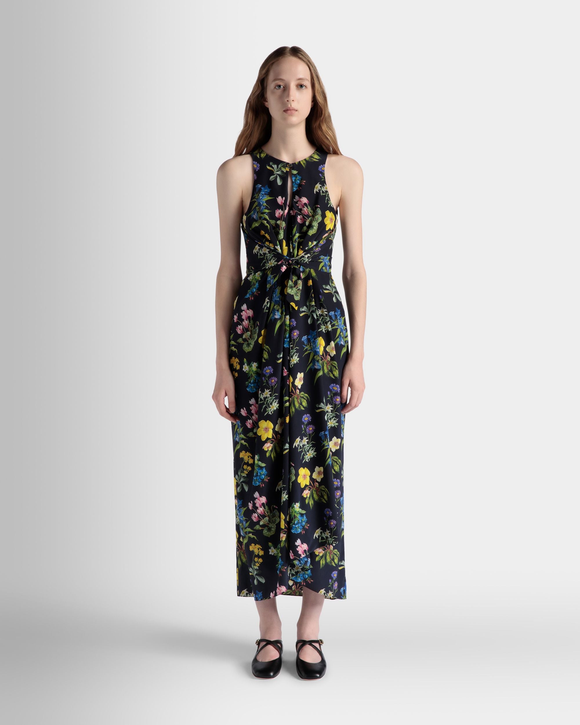 Sleeveless Midi Dress In Mountain Flower Print Silk - Women's - Bally - 02