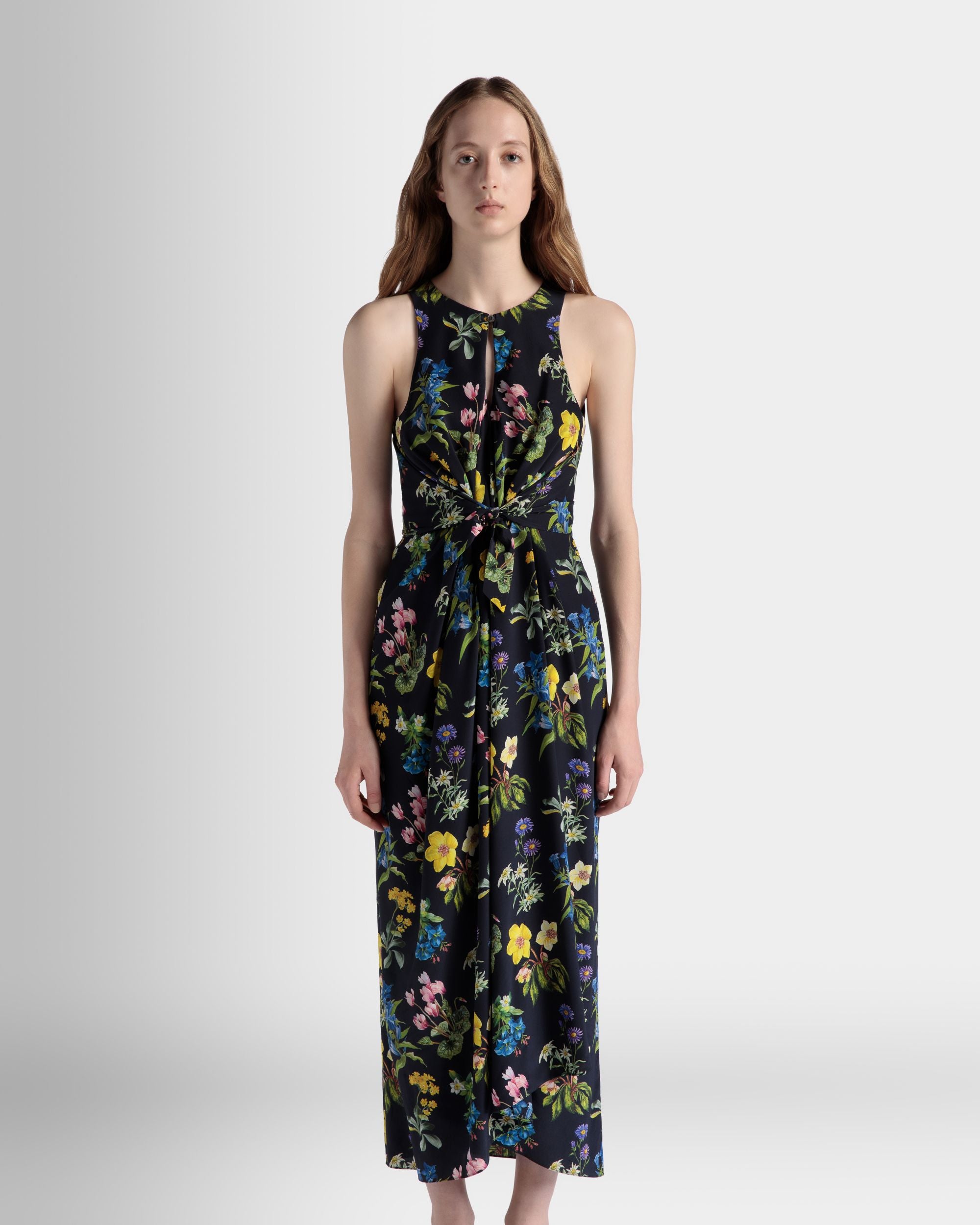 Sleeveless Midi Dress In Mountain Flower Print Silk - Women's - Bally - 03