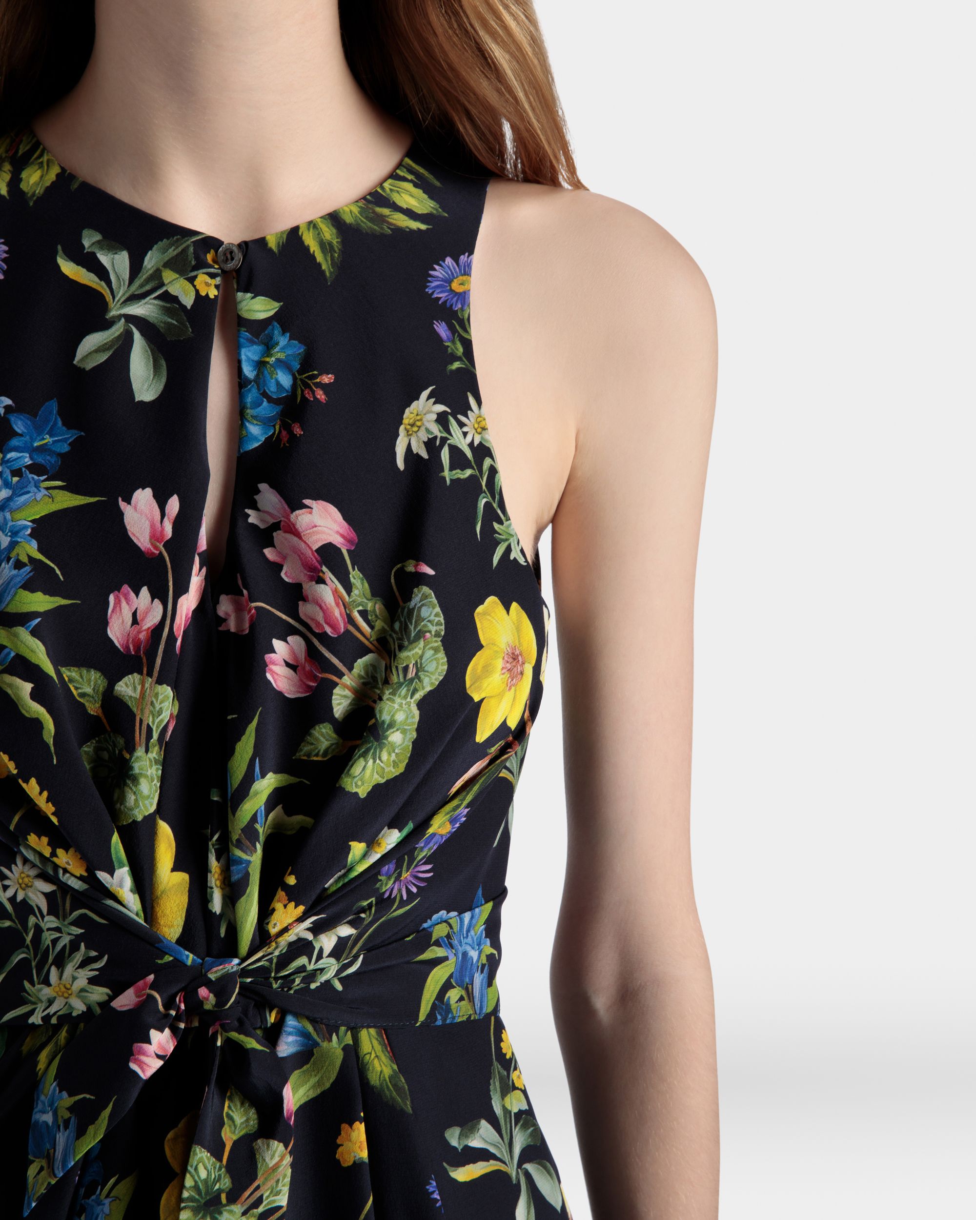 Sleeveless Midi Dress In Mountain Flower Print Silk - Women's - Bally - 04