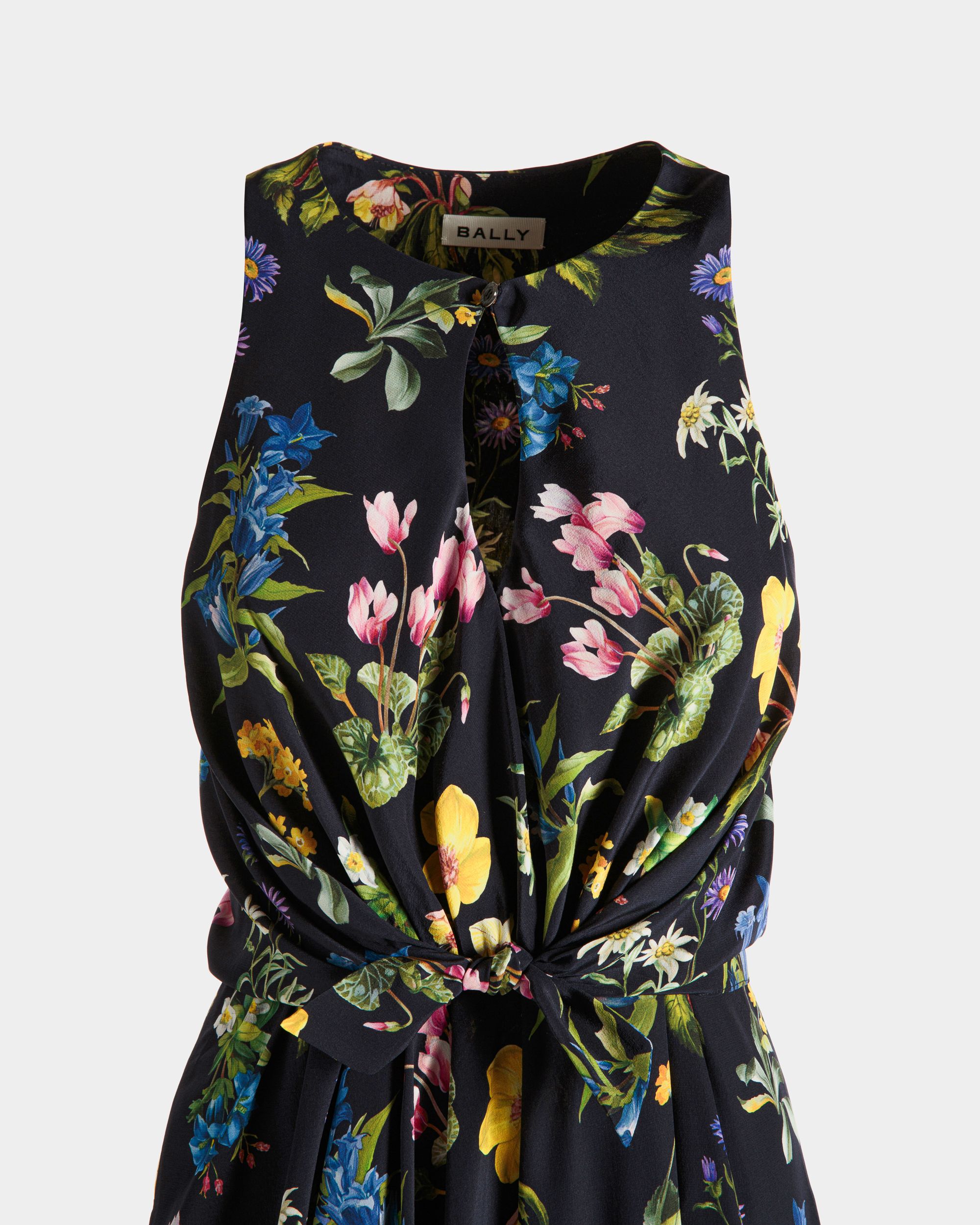 Sleeveless Midi Dress In Mountain Flower Print Silk - Women's - Bally - 05