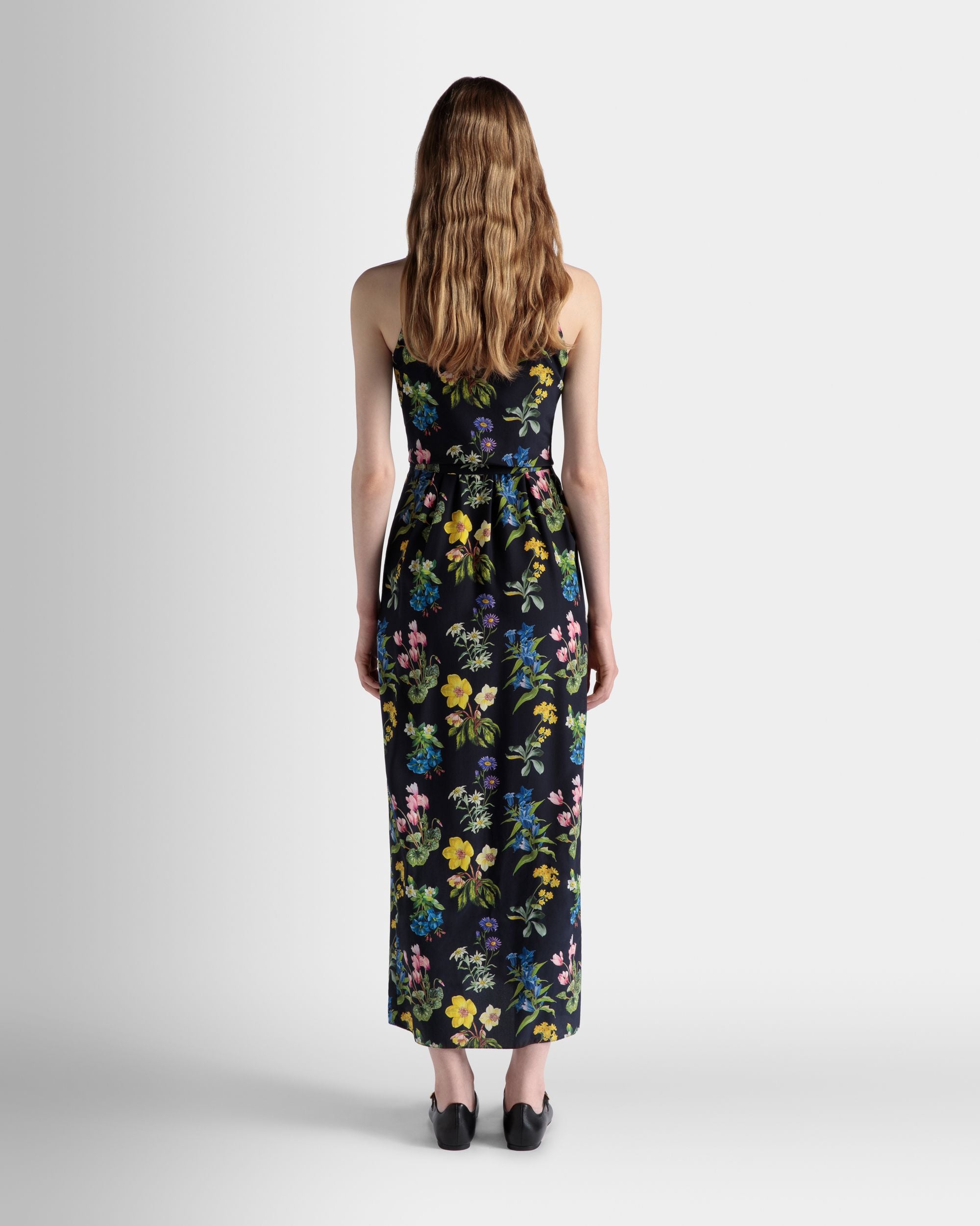 Sleeveless Midi Dress In Mountain Flower Print Silk - Women's - Bally - 07