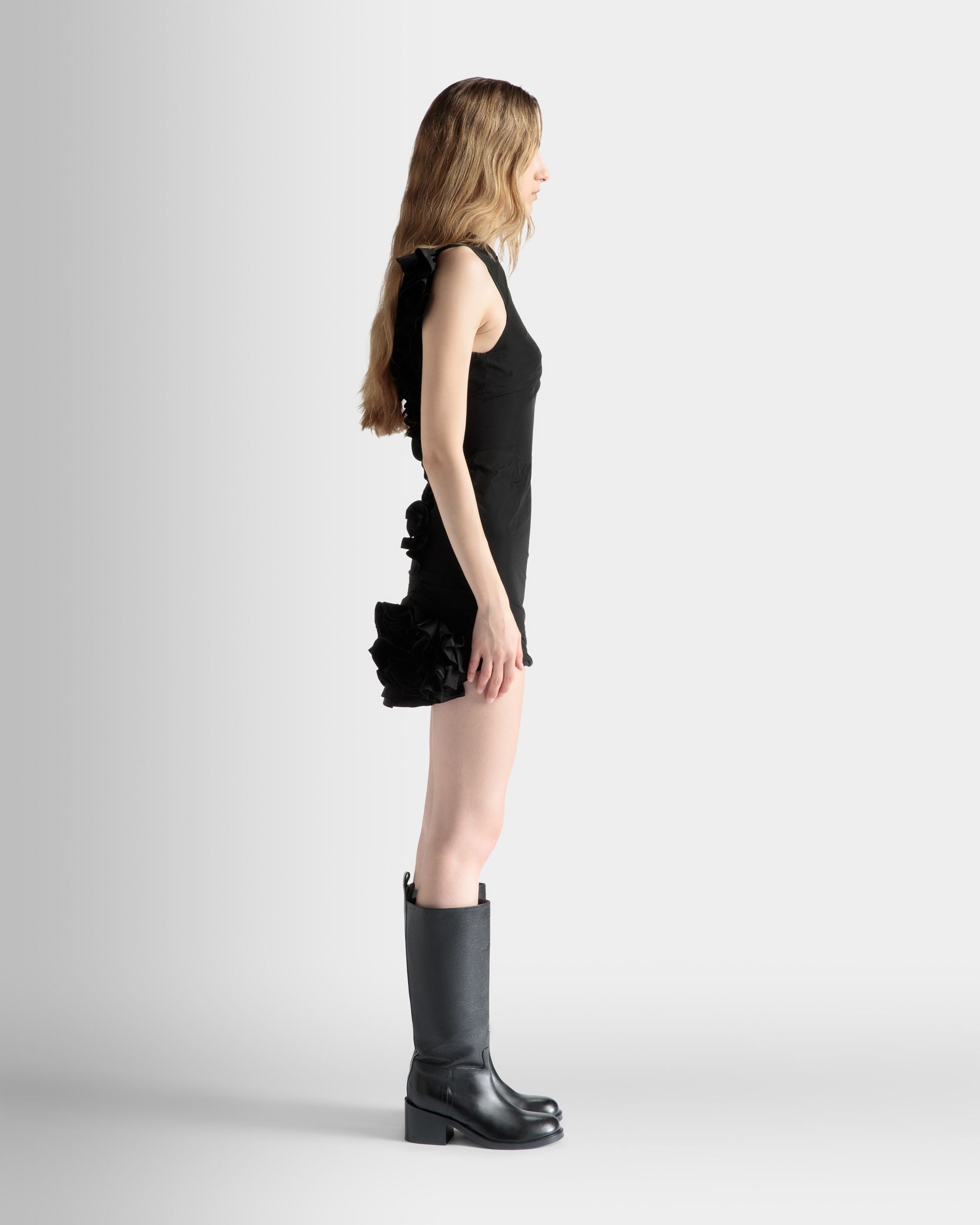 Sleeveless Rouches Mini Dress in Black Technical Duchesse - Women's - Bally - 05