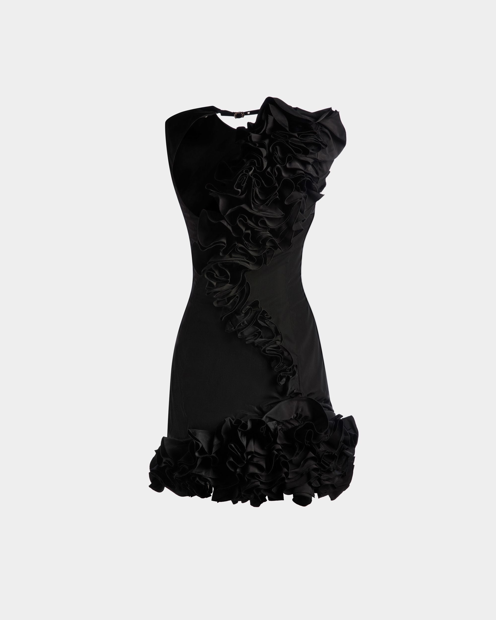 Sleeveless Rouches Mini Dress in Black Technical Duchesse - Women's - Bally - 07