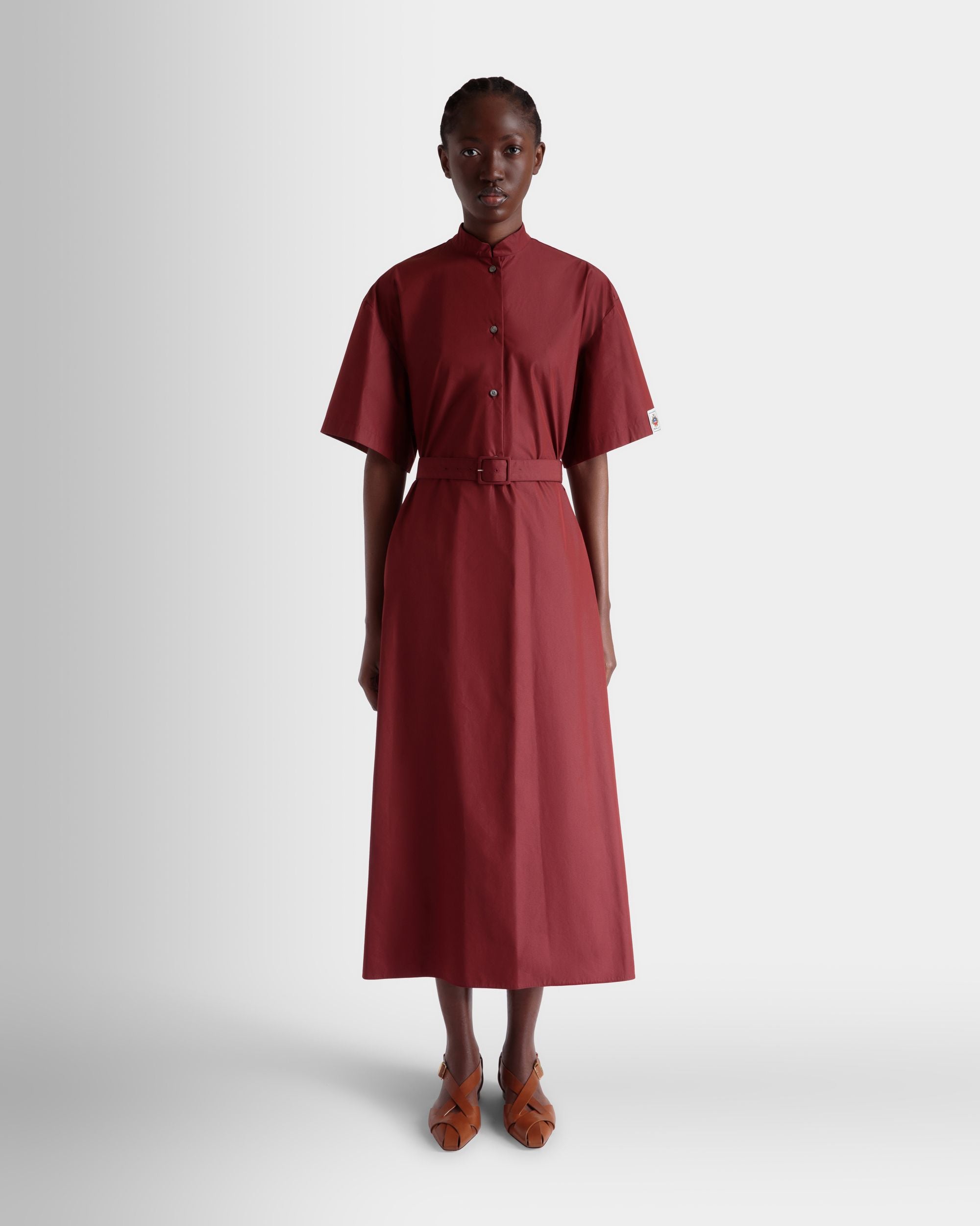 Belted Dress in Heritage Red Cotton Blend Poplin - Women's - Bally - 02