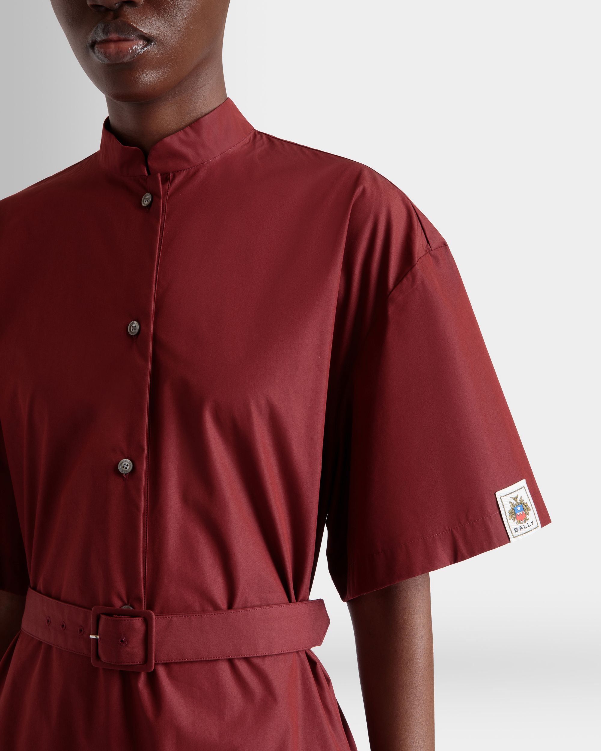 Belted Dress in Heritage Red Cotton Blend Poplin - Women's - Bally - 03