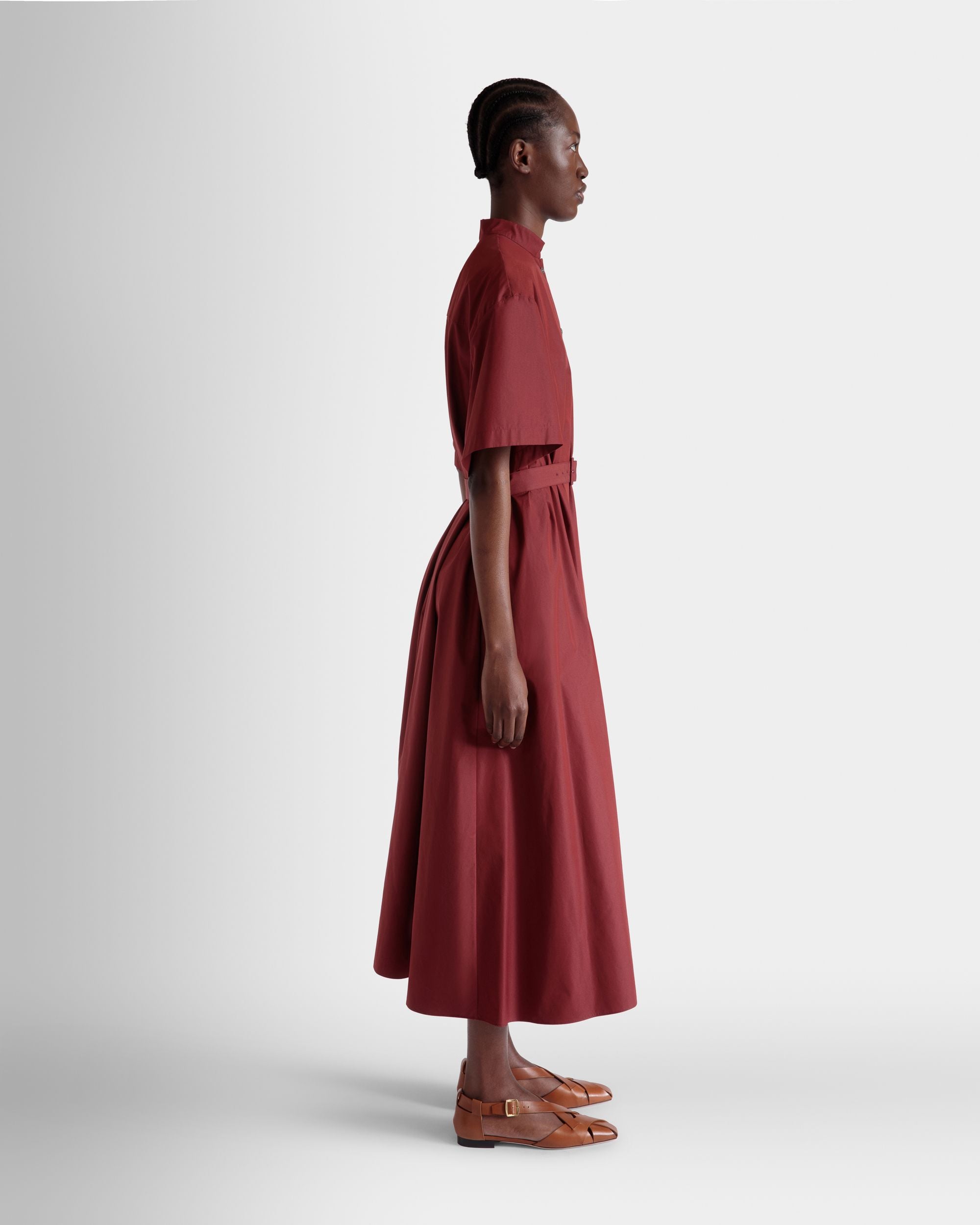 Belted Dress in Heritage Red Cotton Blend Poplin - Women's - Bally - 05