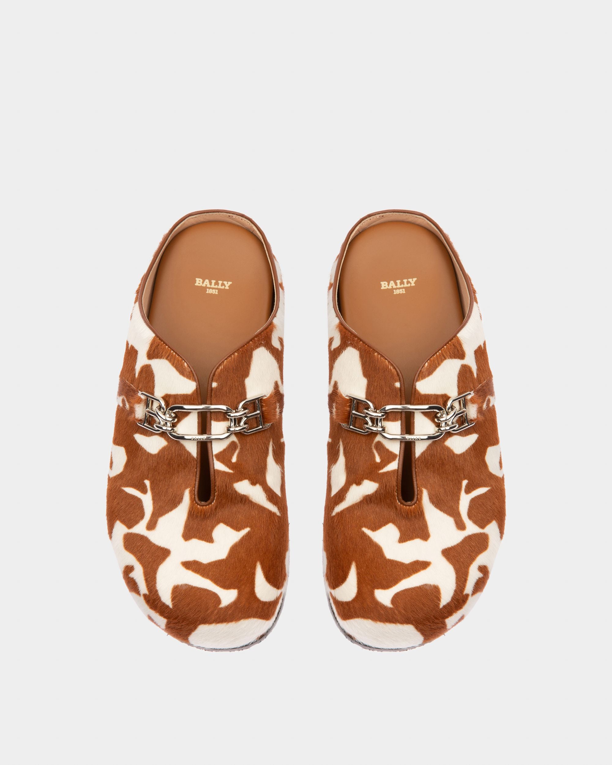 Francine Haircalf Slippers In White & Brown - Women's - Bally - 02