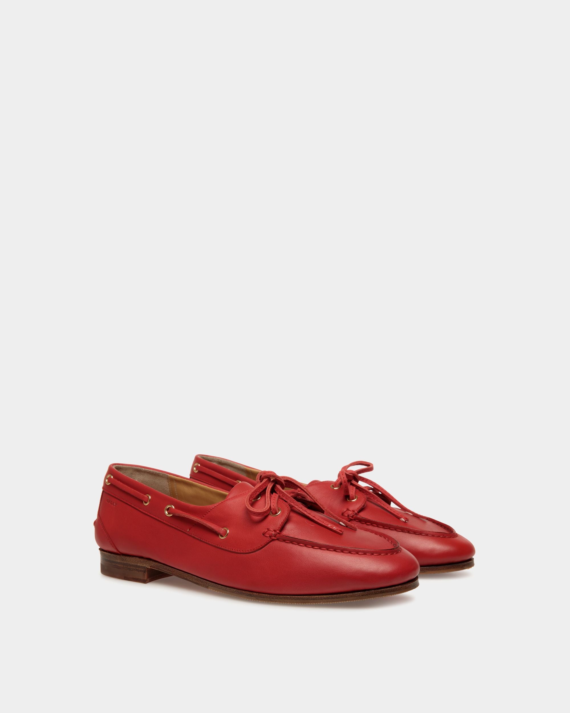 Plume Moccasin in Red Leather - Women's - Bally - 02