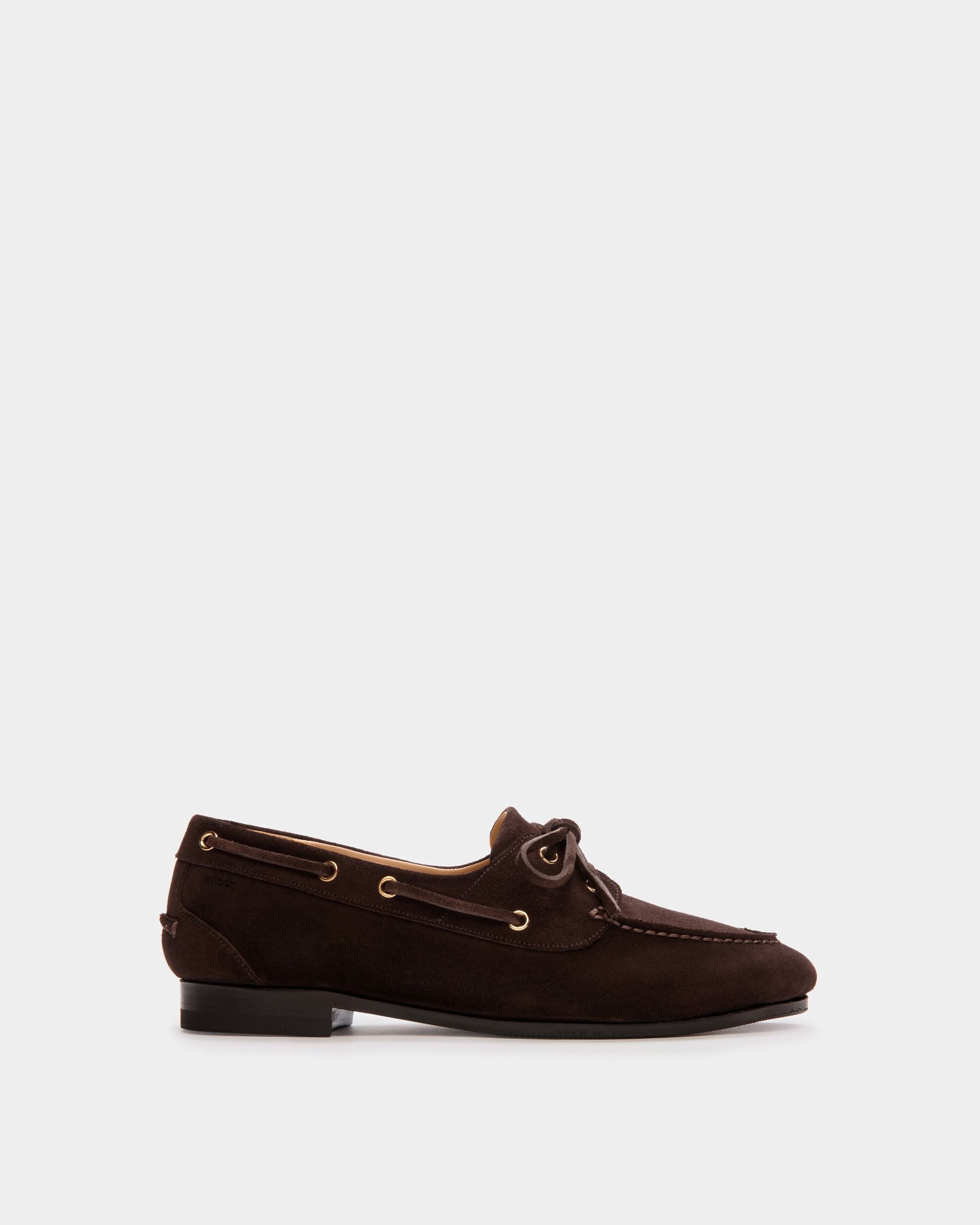 Plume Moccasin in Dark Brown Suede - Women's - Bally - 01