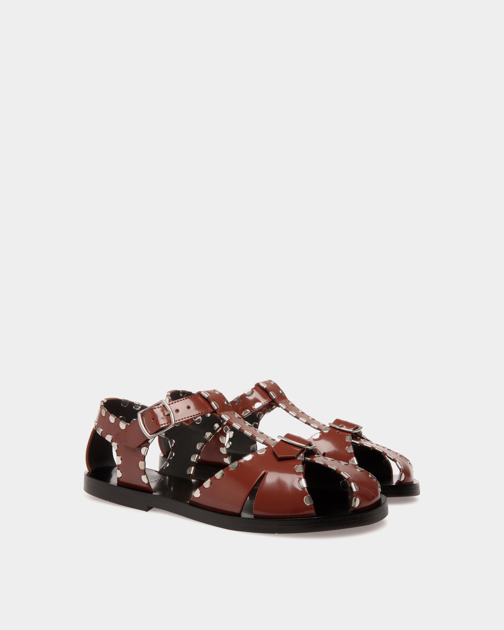 Salis Flat Sandal in Brown Leather - Women's - Bally - 02