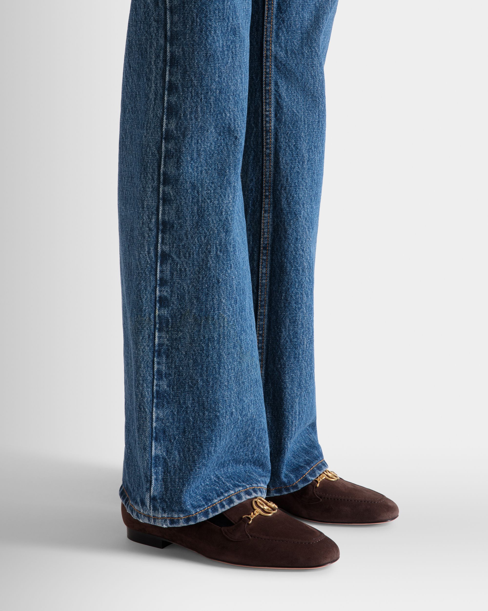 Daily Emblem Loafer in Ebano Suede - Women's - Bally - 02