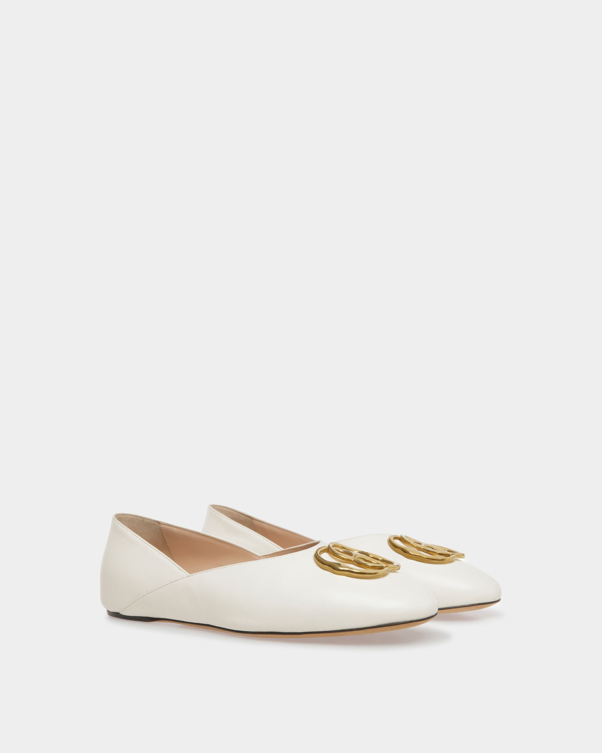 Emblem Slippers In Bone Leather - Women's - Bally - 03